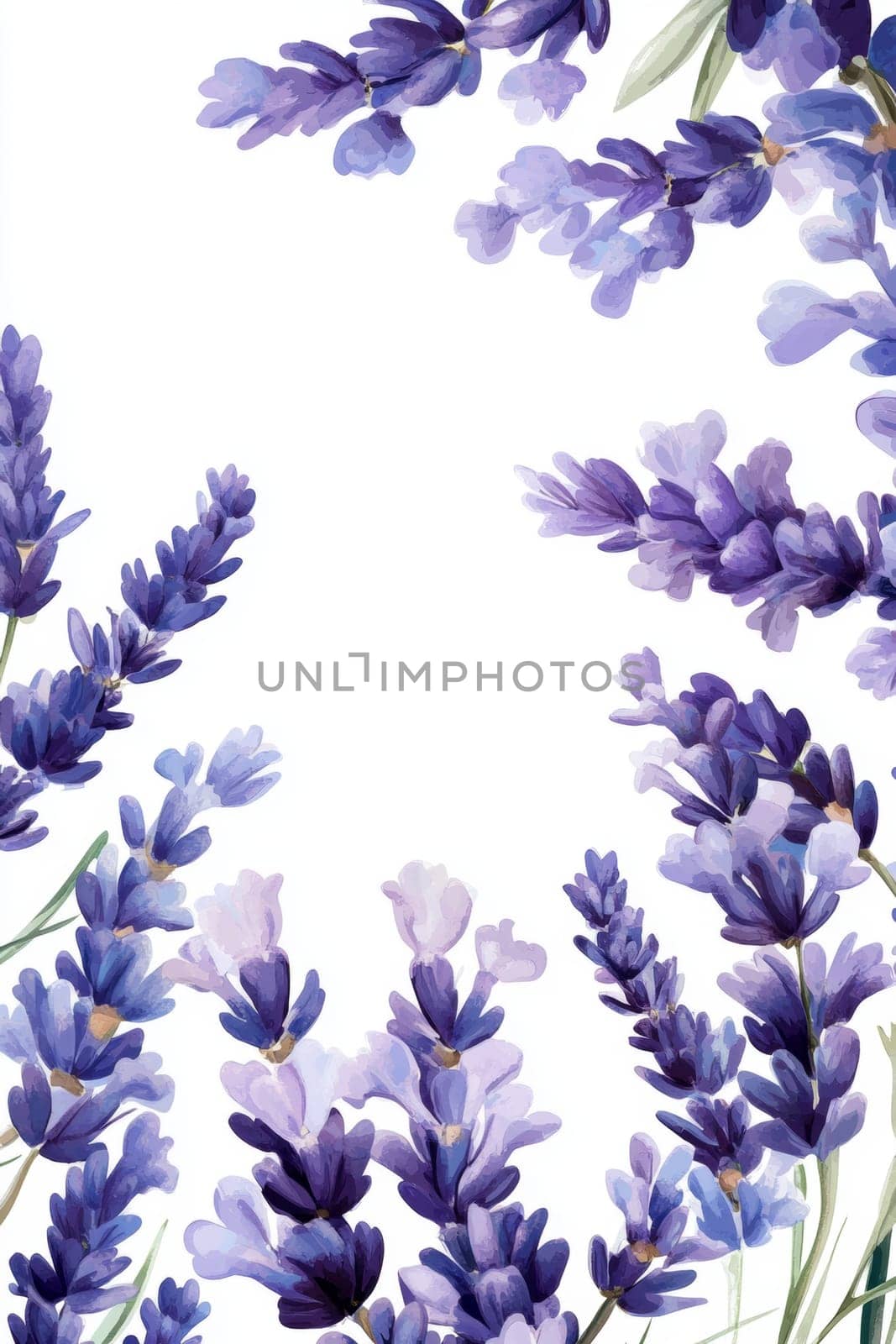 Flowers painted with purple watercolor on white background. High quality photo