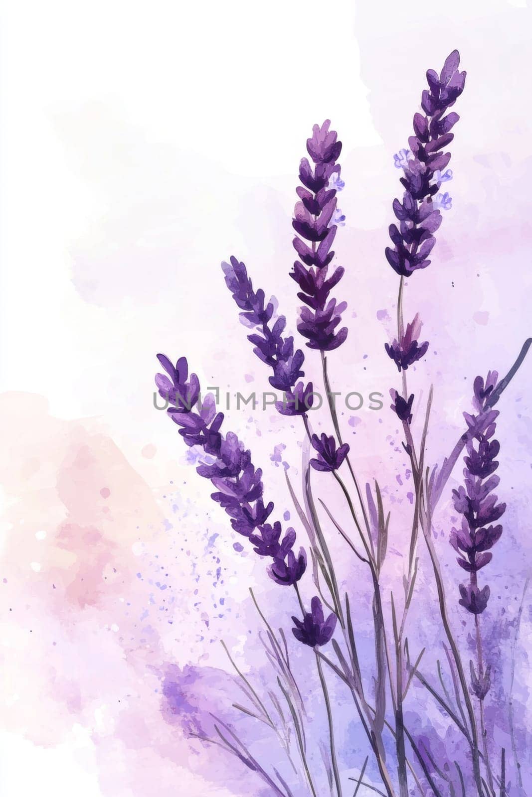 Flowers painted with purple watercolor on white background. High quality photo