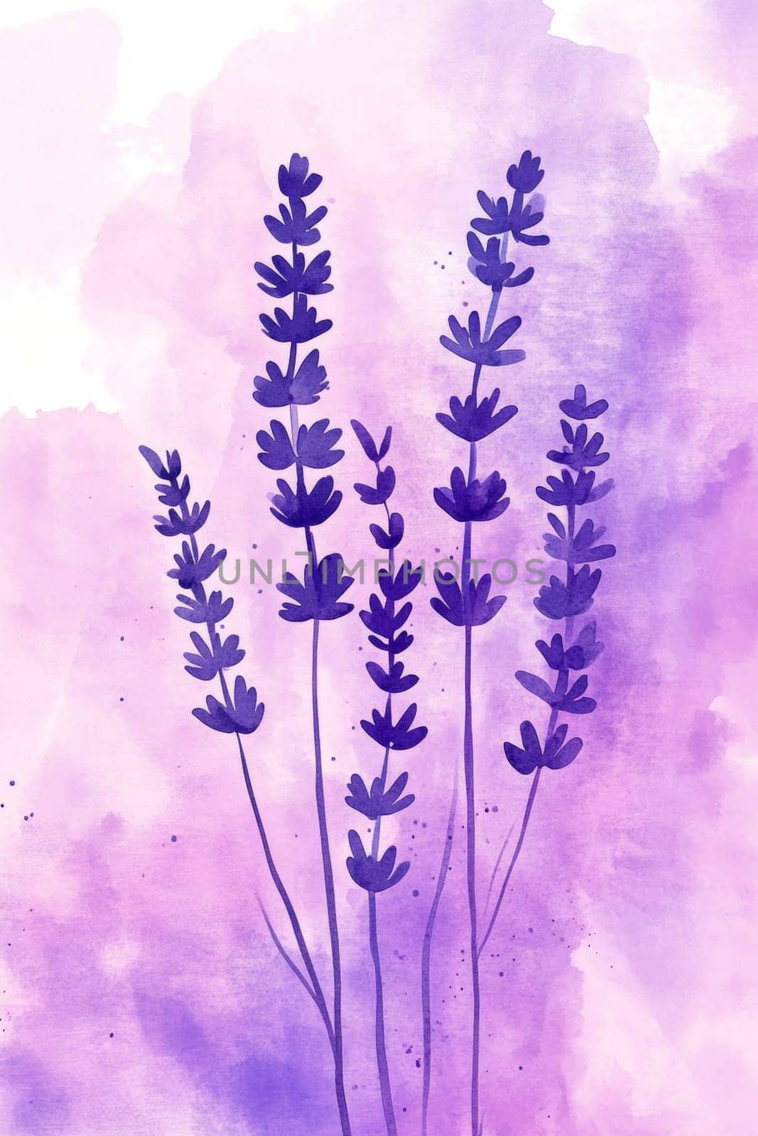 Flowers painted with purple watercolor on white background. High quality photo