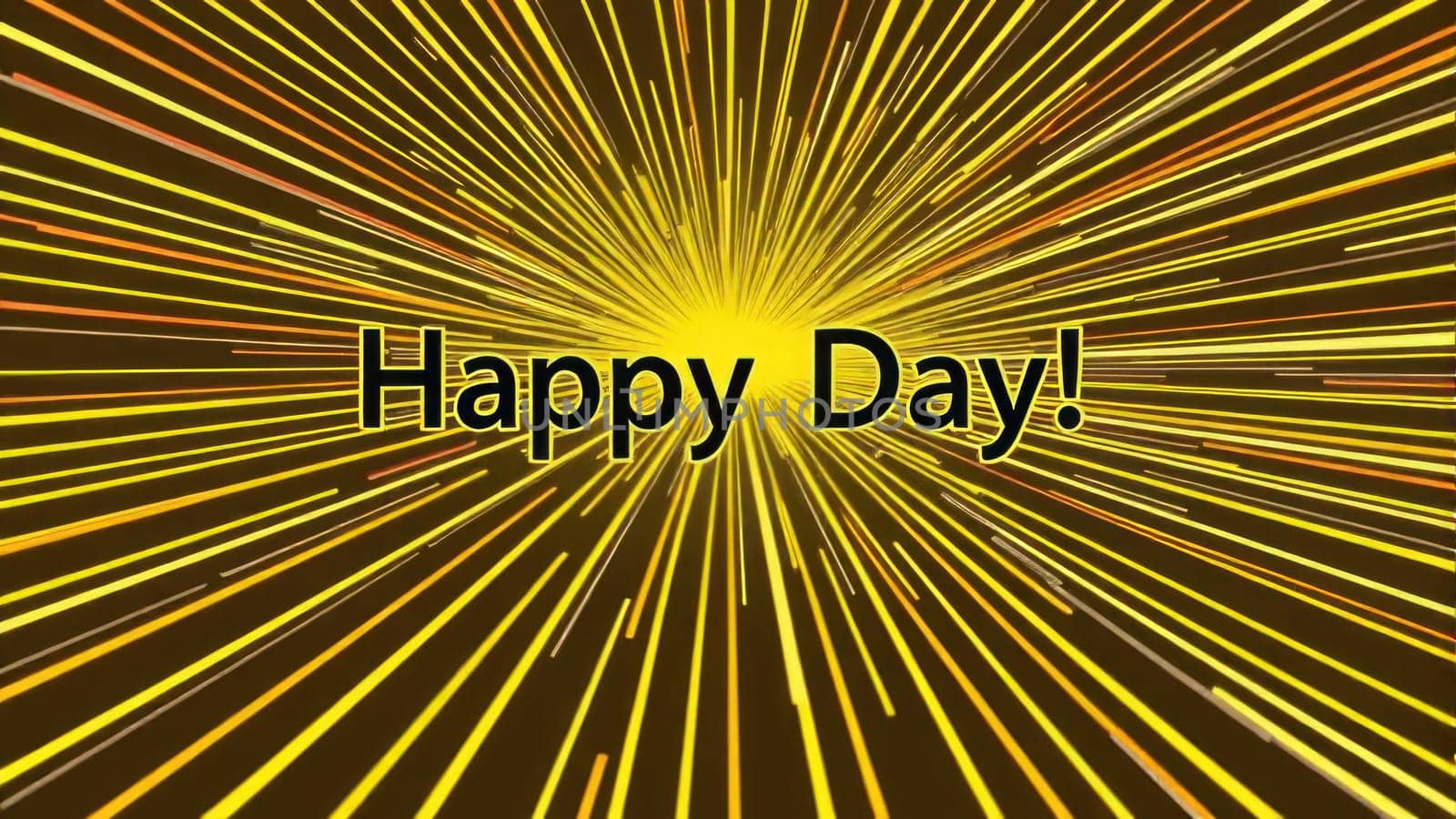 Yellow graphic starburst background with the words happy day!