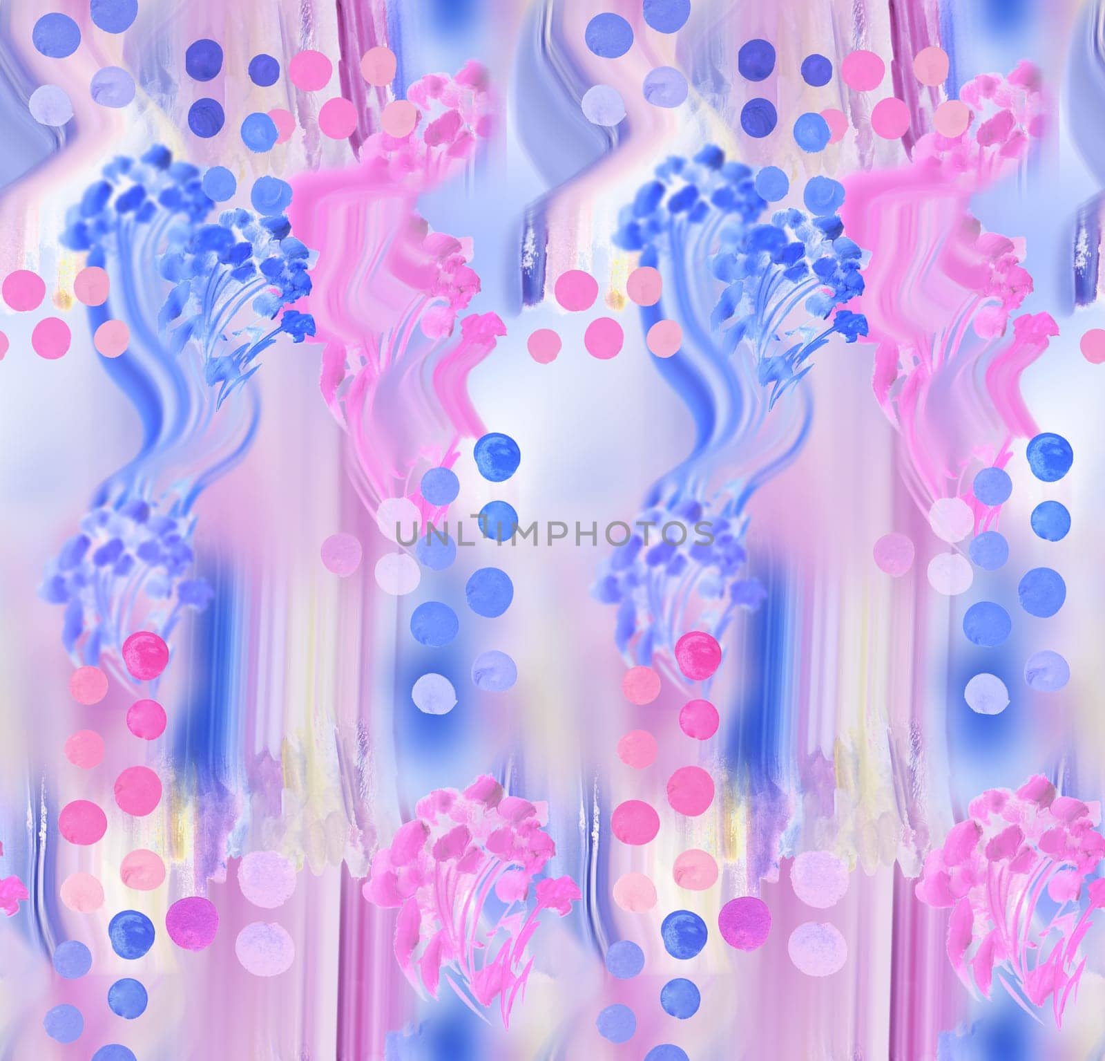 Abstract blurred floral seamless pattern. Bleeding meadow spring flowers. Watercolor paints texture. Trendy botanical design.