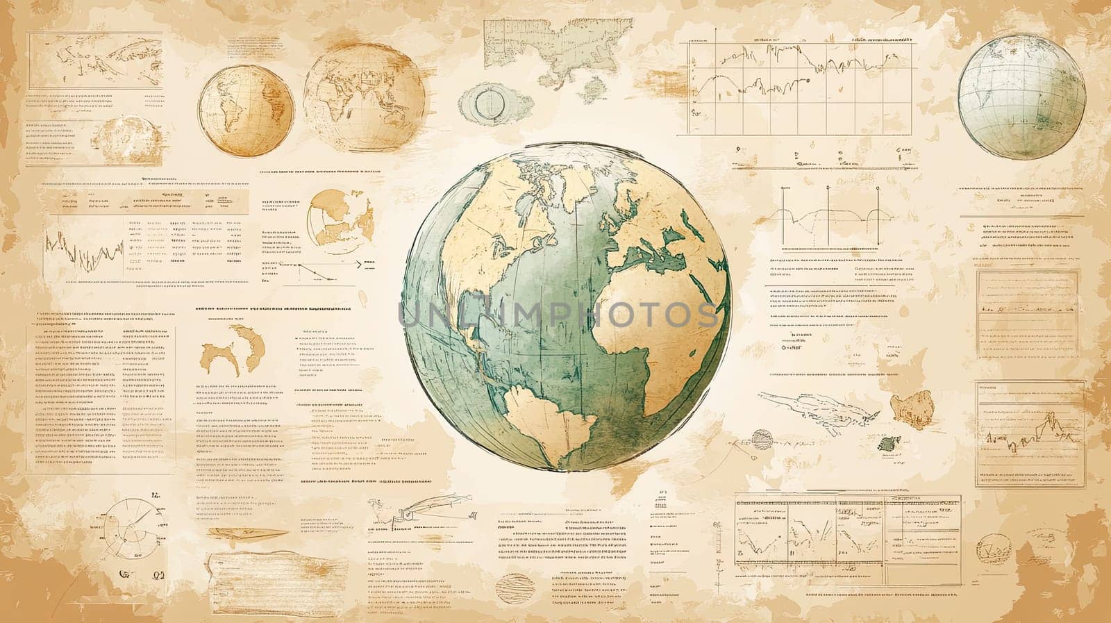 A detailed infographic menu showcases various geographic data, statistical charts, and visual representations of environmental trends across the globe, providing insightful analysis.