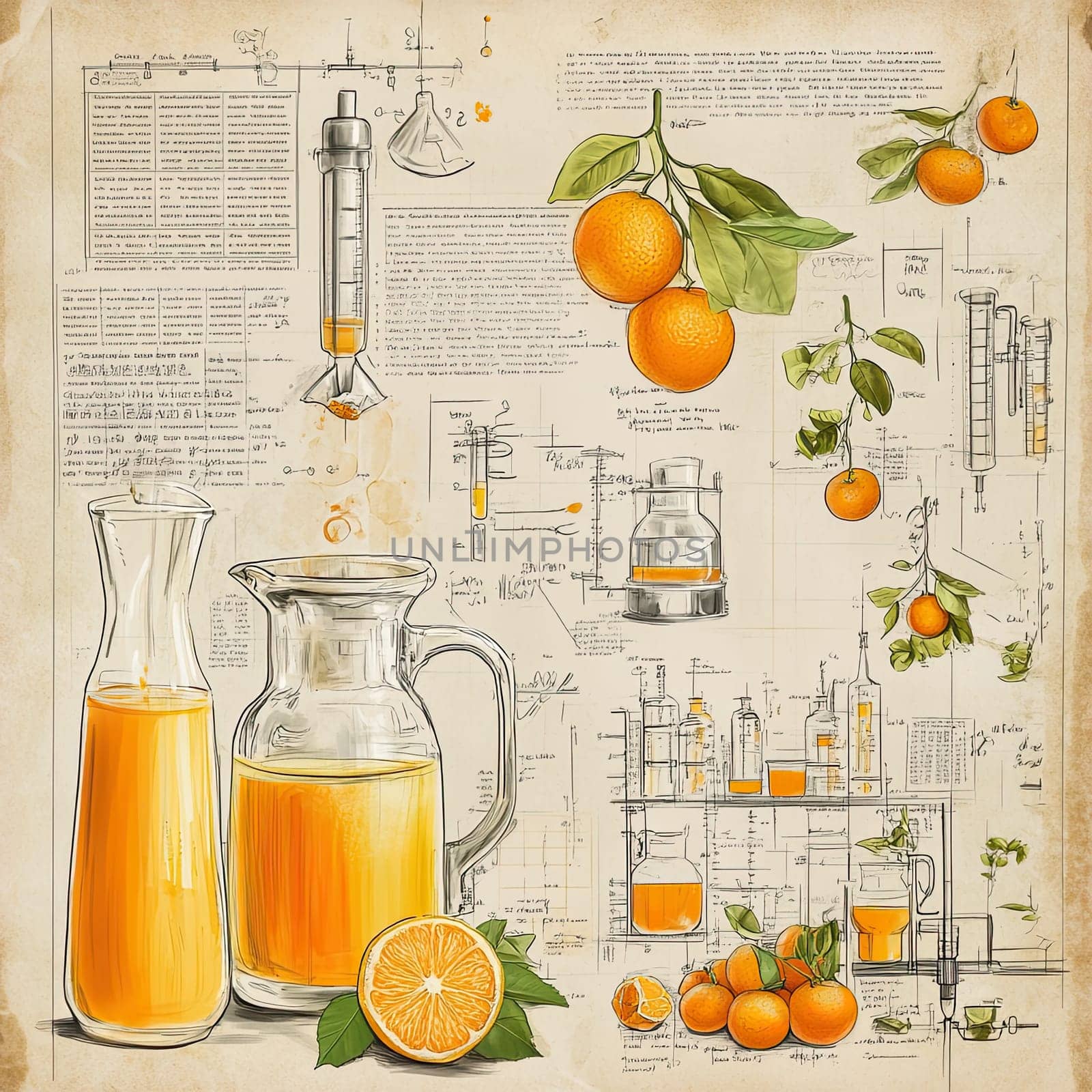 This infographic showcases the steps involved in producing orange juice, featuring diagrams, ingredients, and illustrations of oranges and juice containers for clarity.