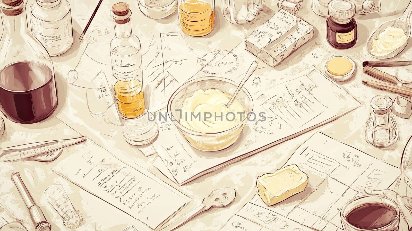 A detailed infographic presents a variety of ingredients, utensils, and recipes, arranged thoughtfully to inspire culinary creativity and experimentation in the kitchen.