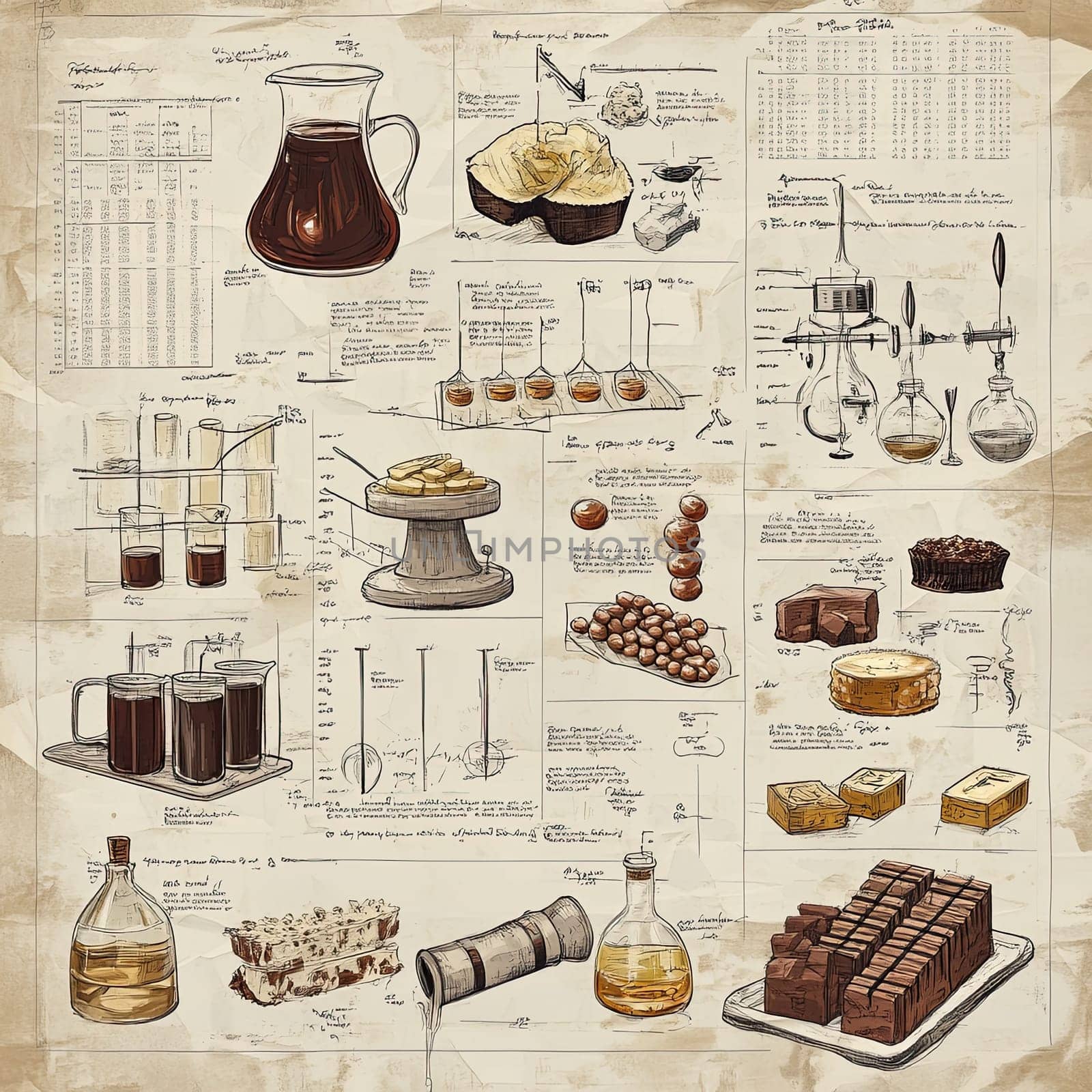 This infographic presents a comprehensive guide to the intricate production processes of chocolate and coffee. It features detailed diagrams, ingredients, and measurements needed for preparation.