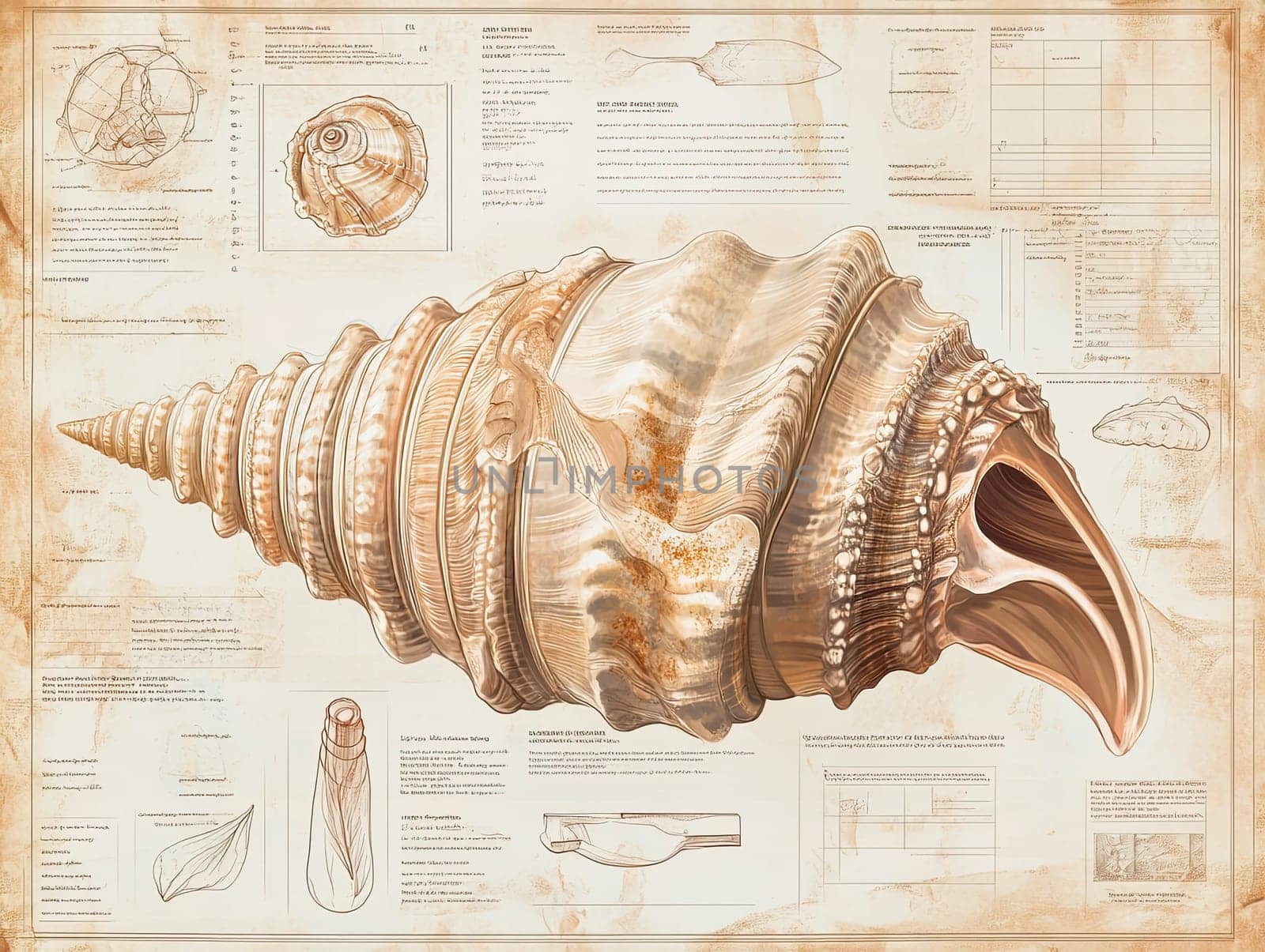 An informative infographic showcases various marine shell types, including their anatomical structure, classification, and characteristics. Ideal for educational purposes in marine biology.