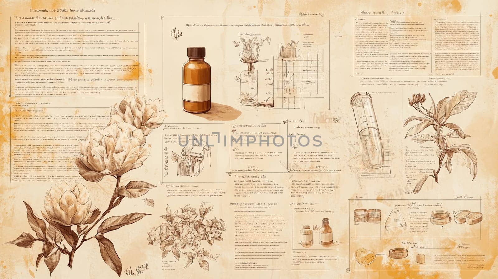 This infographic menu showcases detailed illustrations of herbal remedies, ingredients, and preparation methods, highlighting the connection between plants and traditional healing.