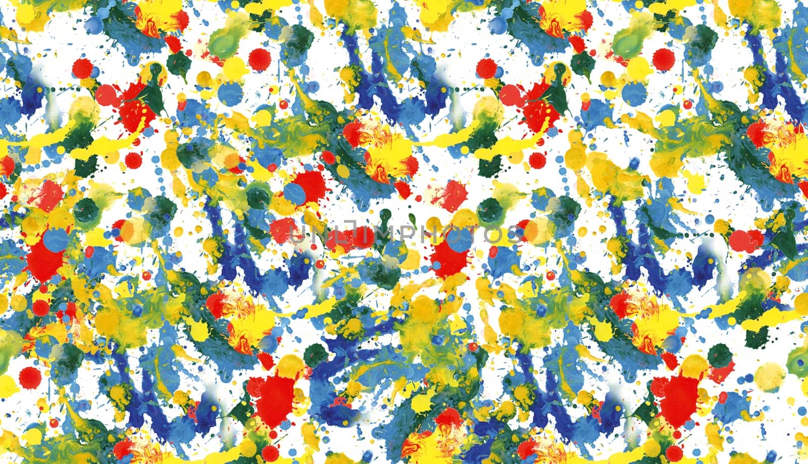 Seamless pattern with abstract creative blots and splashes painted with gouache for paint box design