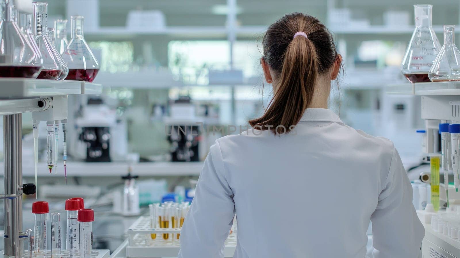 person analyzing samples in modern science lab, focused on research.