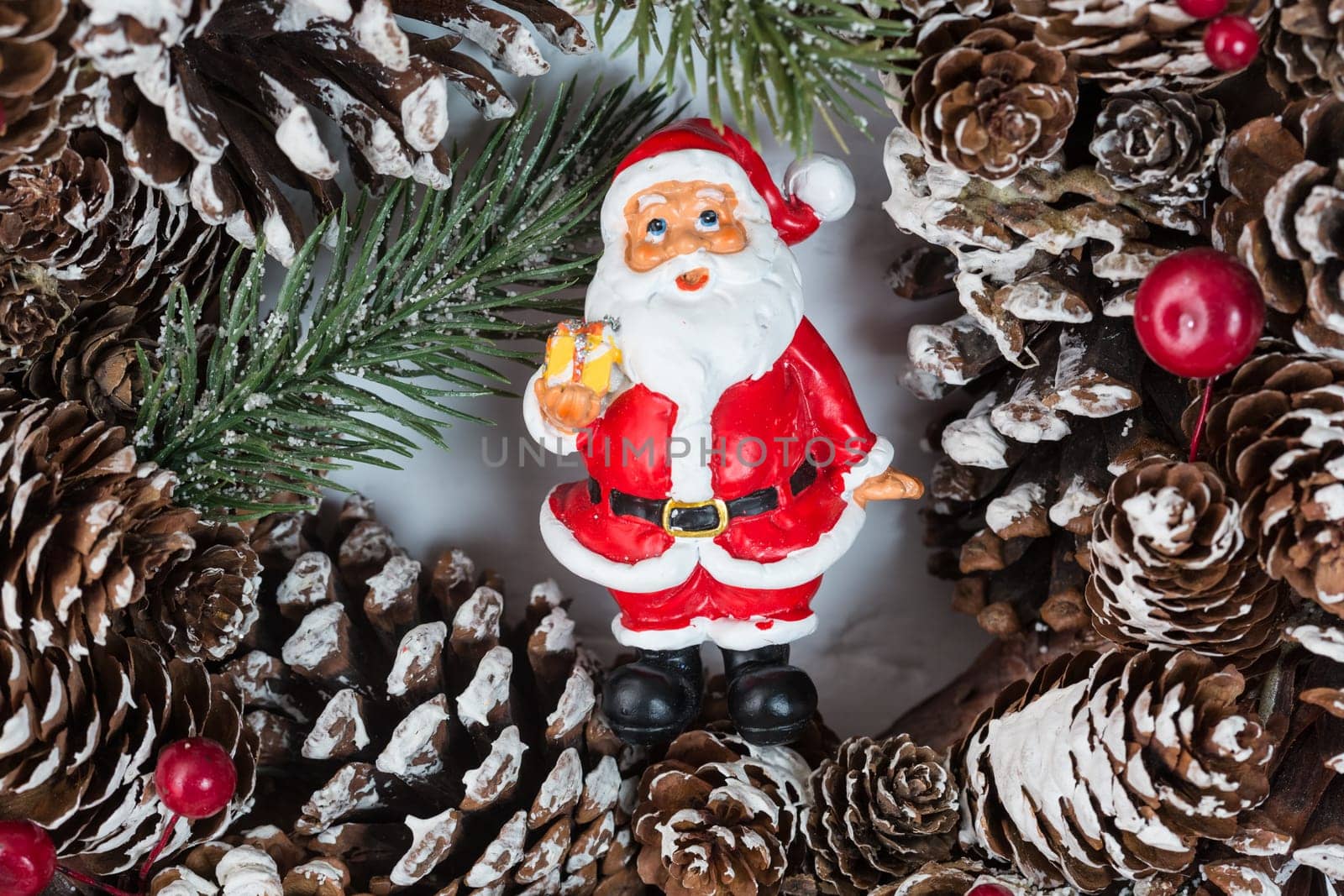 Elegant christmas wreath decorated pine cones and fir trees. Christmas mood