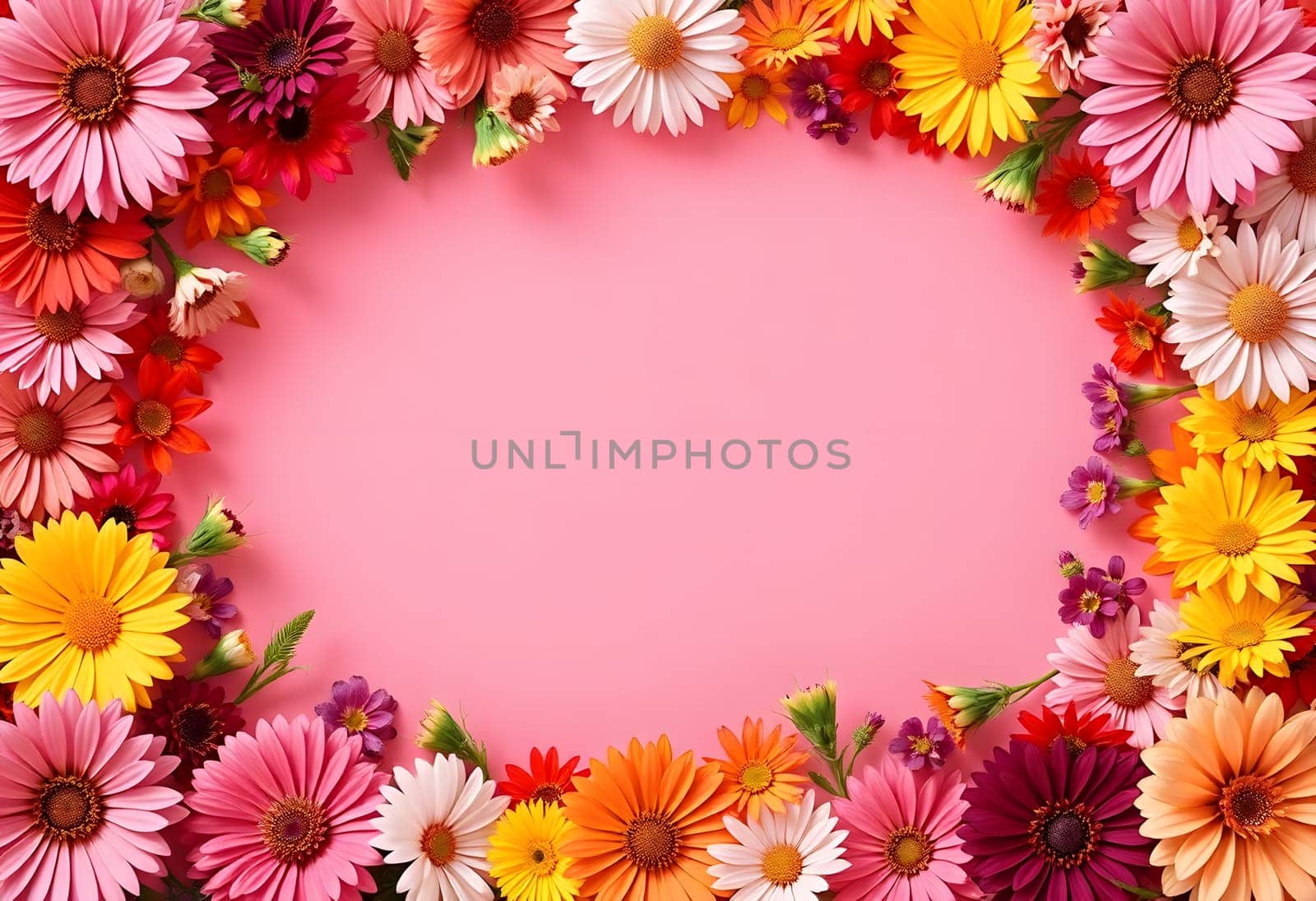 Colorful gerbera flowers arranged against a pink background, creating a vibrant and cheerful display. Perfect for floral-themed projects and decorative designs