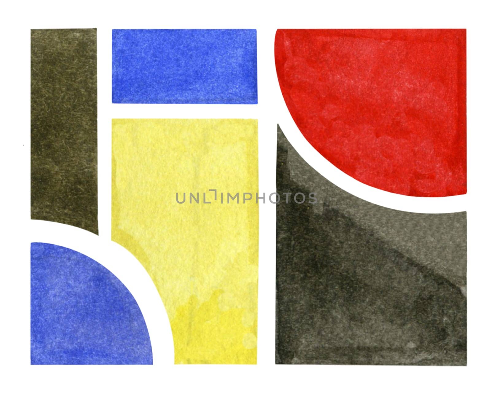 Abstract watercolor landscape in the Impressionist style with a field, sky, sun and trees hand drawn illustration