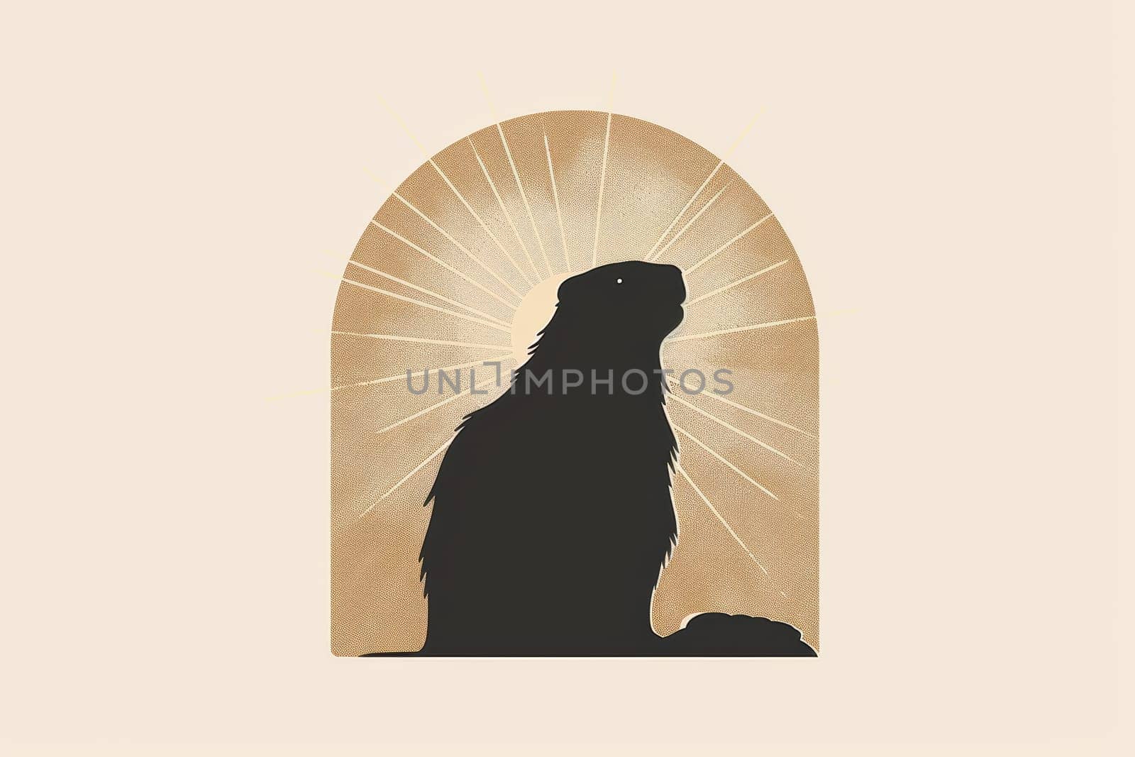 Modern groundhog day card featuring a stylized groundhog silhouette against a rising sun. neutral tones and clean lines create a sophisticated design with ample space for adding custom greetings or messages.