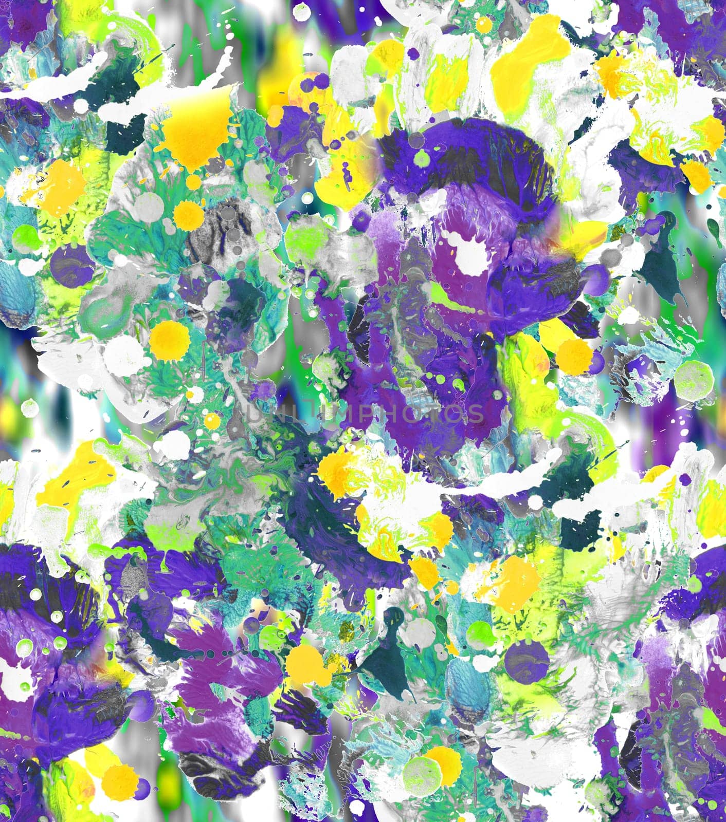 Seamless pattern with abstract creative blots and splashes painted with gouache for paint box design