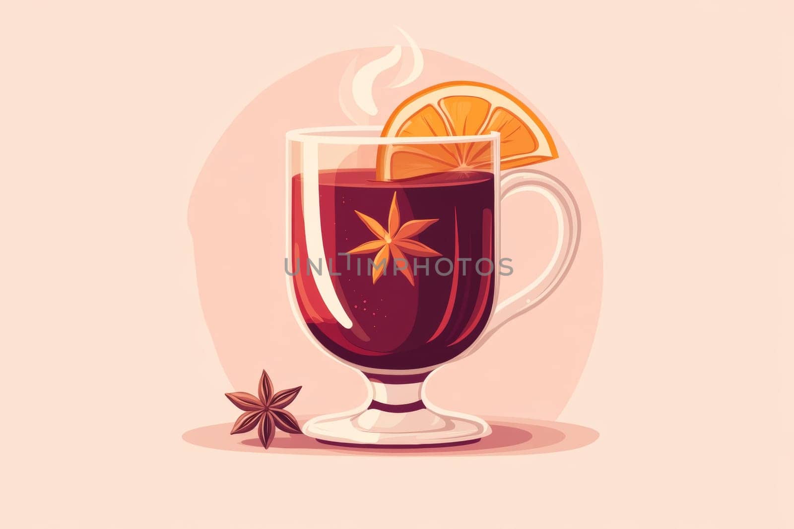 Image of a glass of mulled wine in warm tones. High quality photo