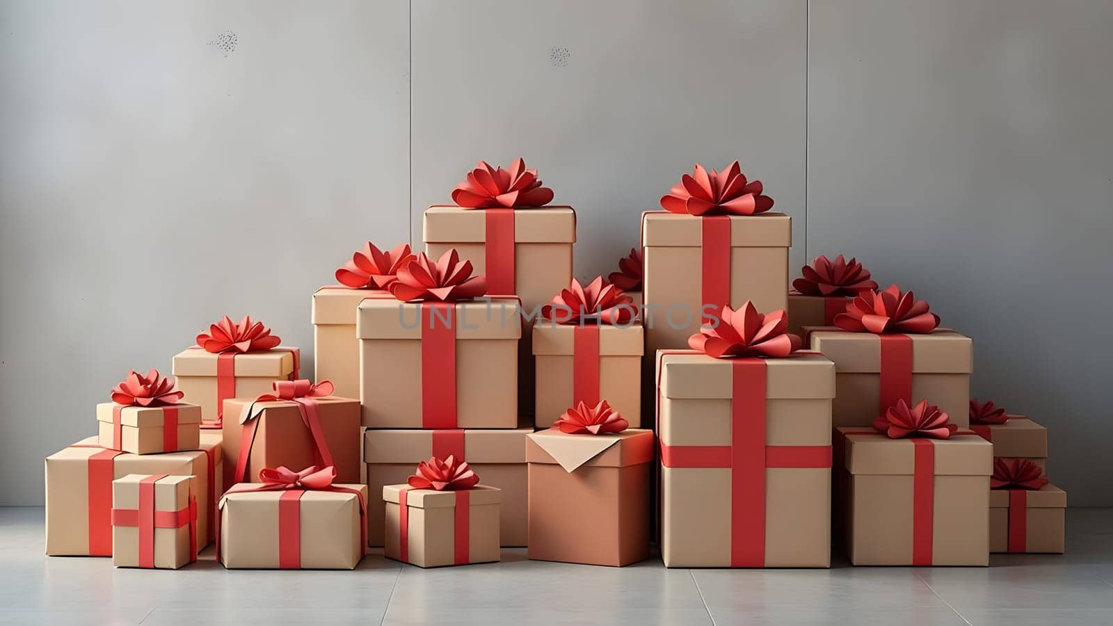 pile of wrapped christmas gifts on blue background, generative ai. High quality photo