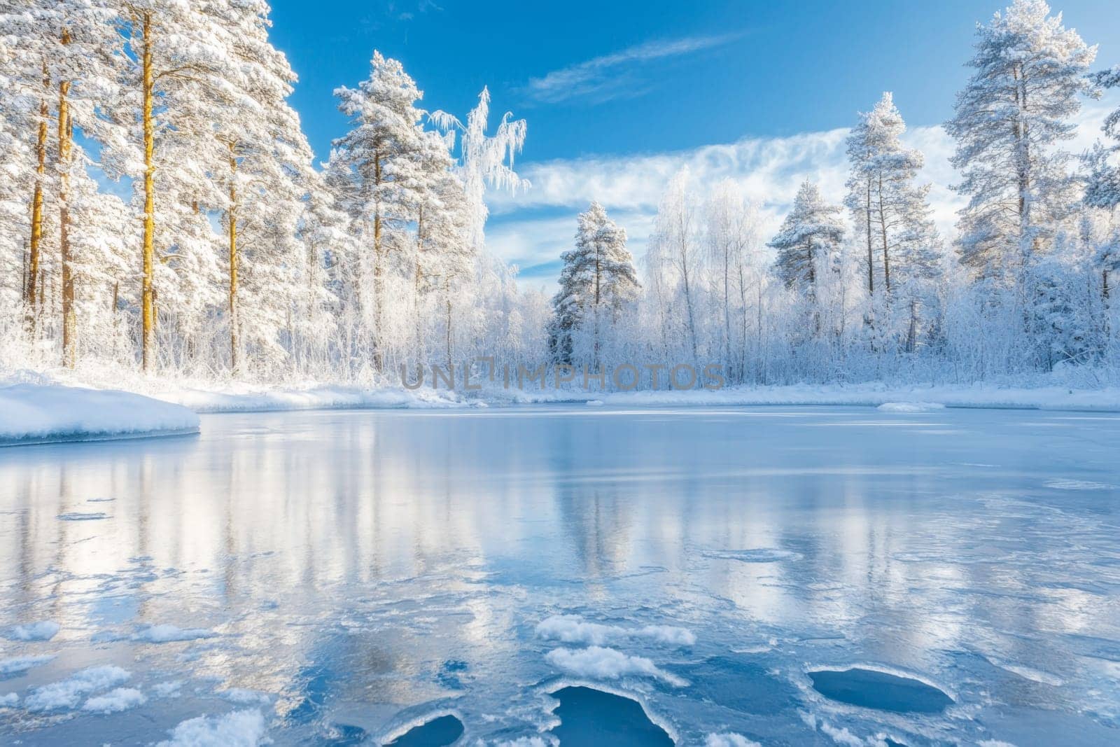 Mountain lake in early spring, thaw, drifting ice. High quality photo