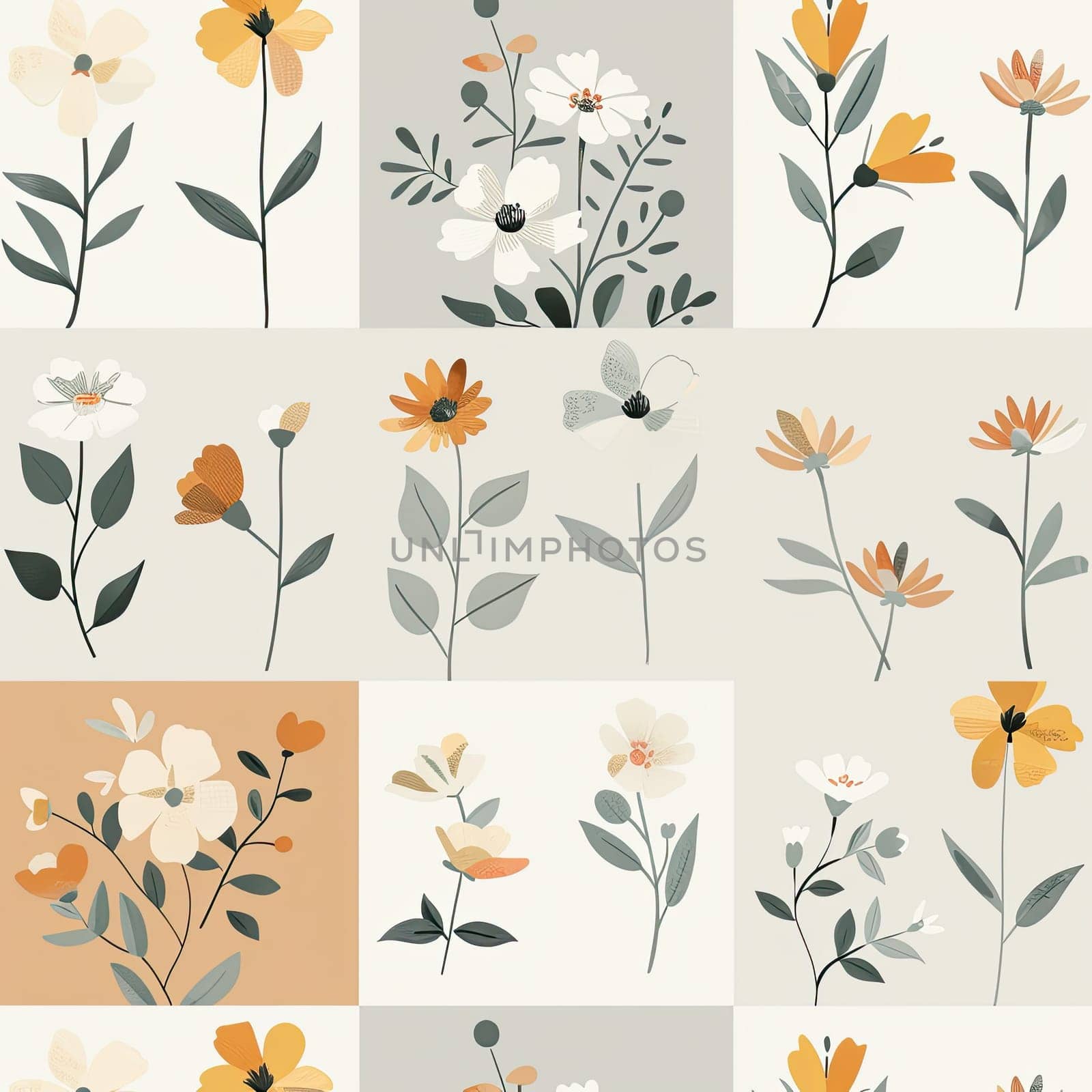 A delightful arrangement of flowers in various shapes and hues showcases nature's beauty, offering a vibrant touch suitable for textiles or printed materials.