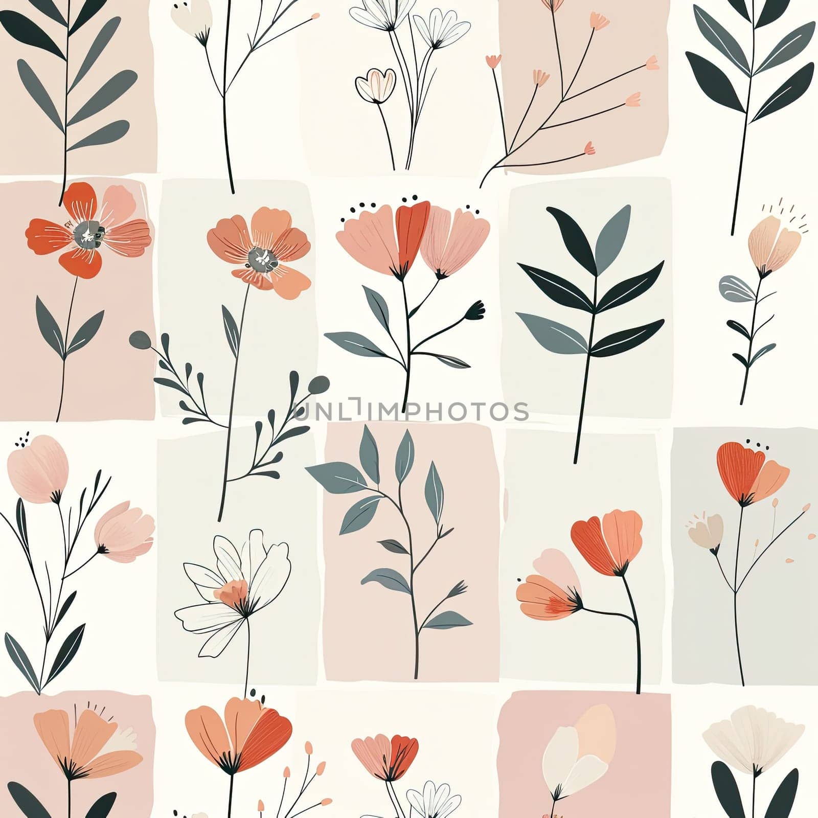A vibrant arrangement of diverse flowers in shades of pink, white, and green creates an eye-catching pattern, ideal for fabric or wallpaper design projects.