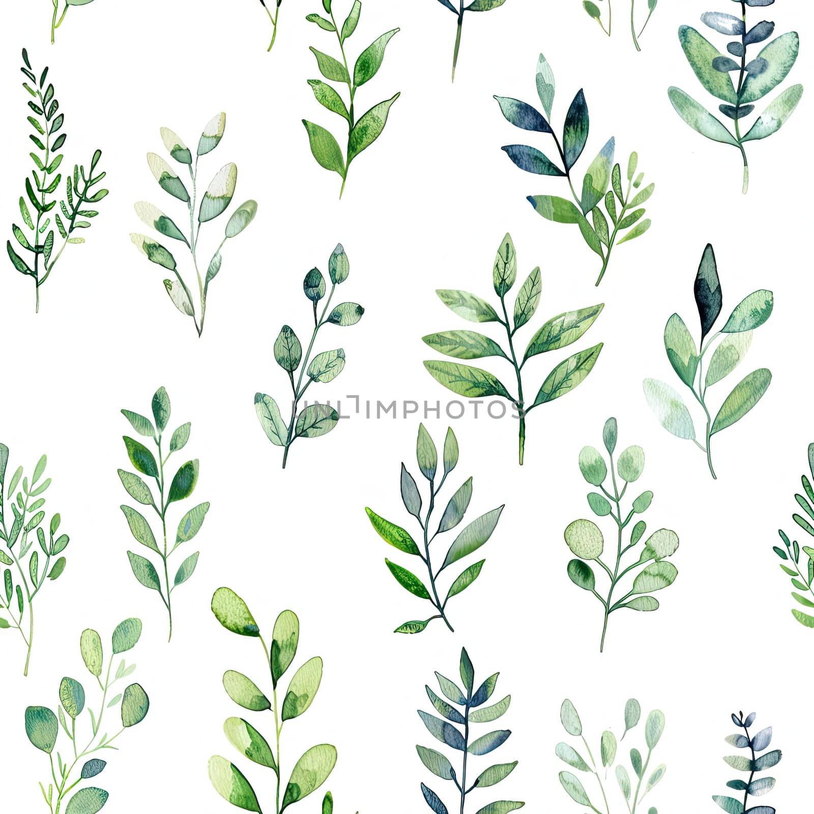A collection of hand-painted green leaves showcases different shapes and sizes against a clean white background, highlighting the beauty of nature.