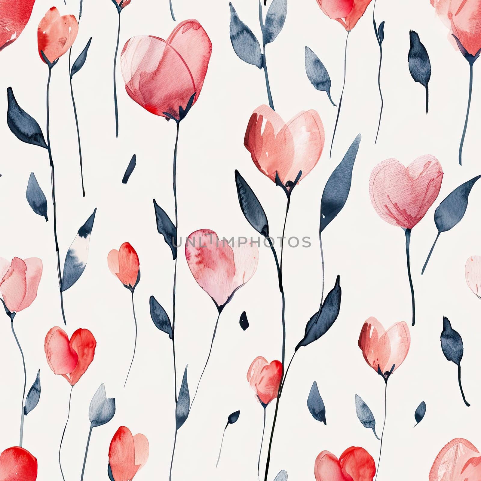 A pattern of whimsical flowers in various shades of pink and red, set against a light background, creating a cheerful and fresh floral design.