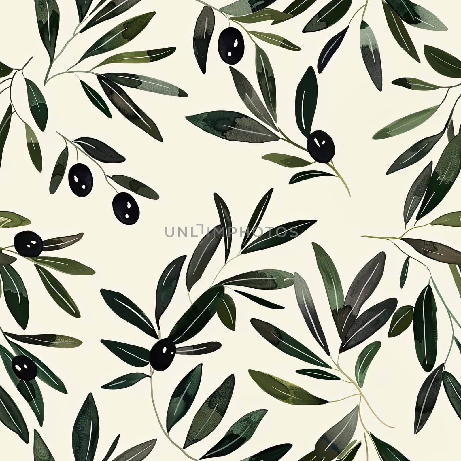 A detailed arrangement of olive branches featuring vibrant green leaves and dark olives on a soft, light backdrop, ideal for creative projects and interior design.