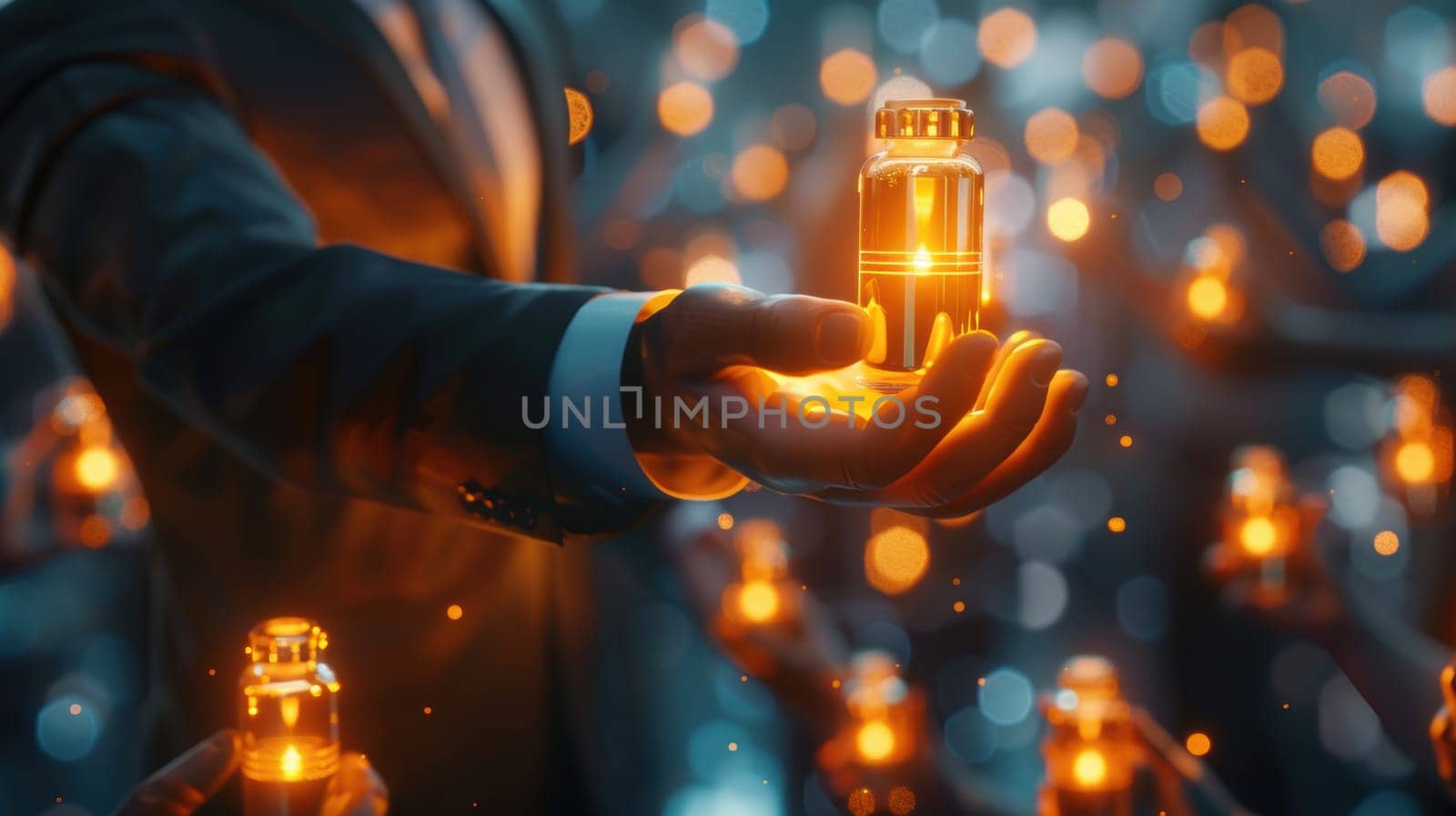 Leadership is portrayed through the symbolic exchange of glowing fuel canisters, representing the role of inspiring and energizing a team. photorealistic elements with bright, dynamic lighting emphasize motivation.
