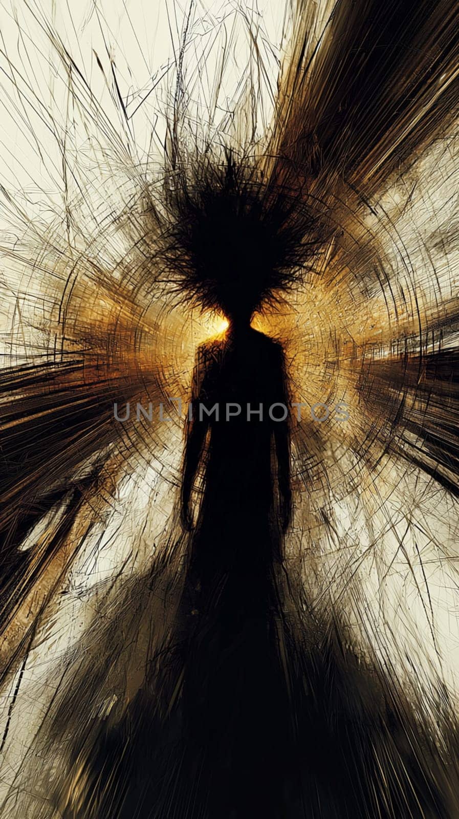 Mysterious figure stands in a glowing tunnel, creating a surreal atmosphere. Perfect for adding creativity to projects