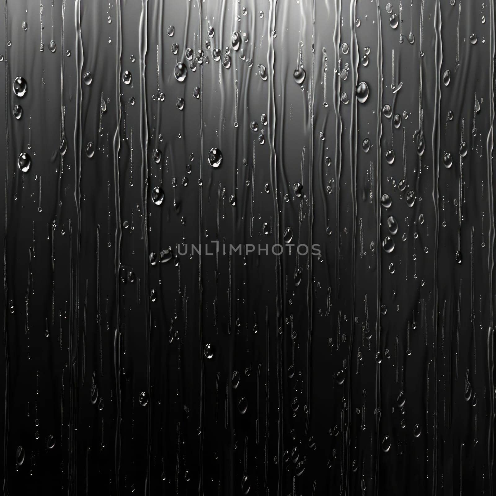Water droplets cling to a dark surface, trickling down in elegant patterns, evoking a sense of calm and reflection in a quiet setting.