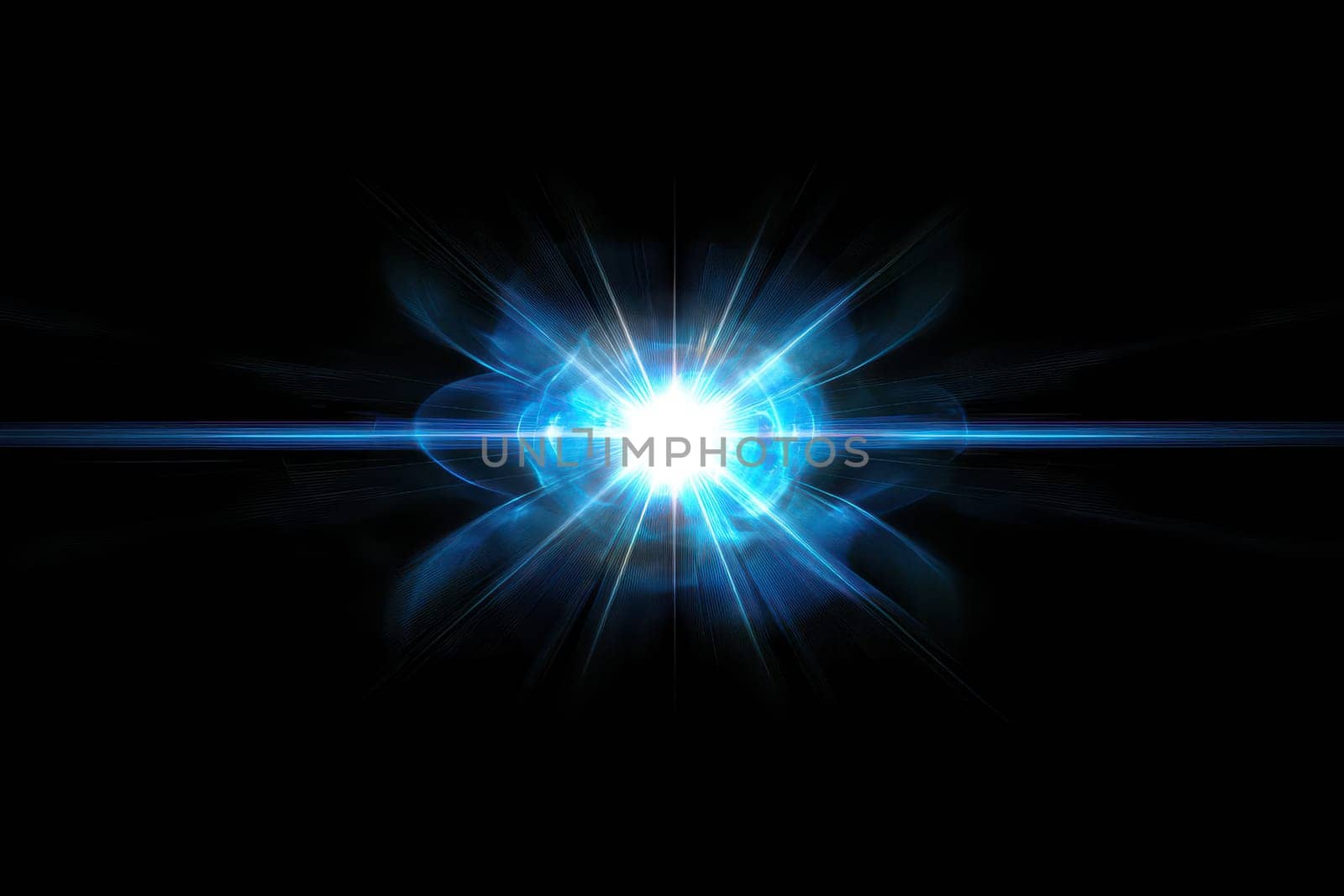 beautiful blue lens flare effect overlay texture with bokeh effect and anamorphic light streak in front of a black background..