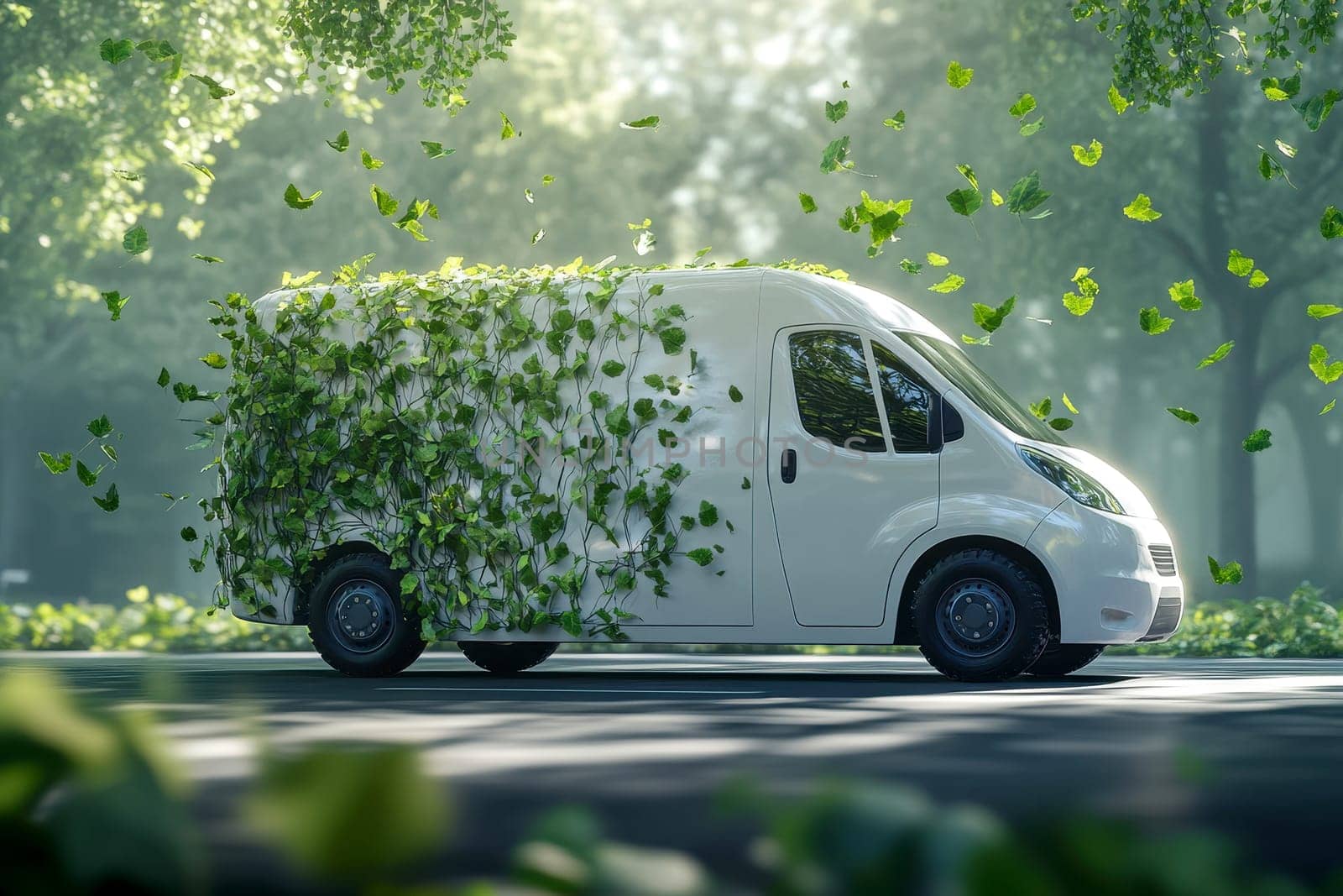 Green logistics and sustainable transportation industry utilizing electric vehicles and eco-friendly electric vans for efficient and environmentally conscious delivery solutions..