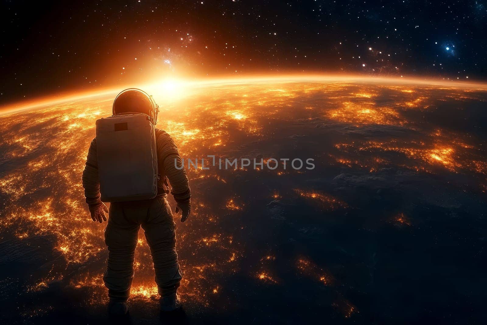 Outer space view with an astronaut and Earth visible.