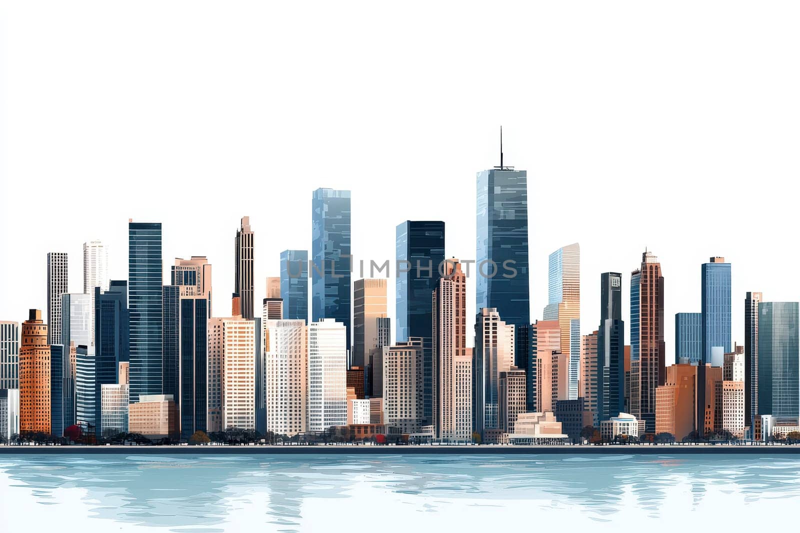 panorama view of buildings in the city urban area isolated white background. High quality illustration