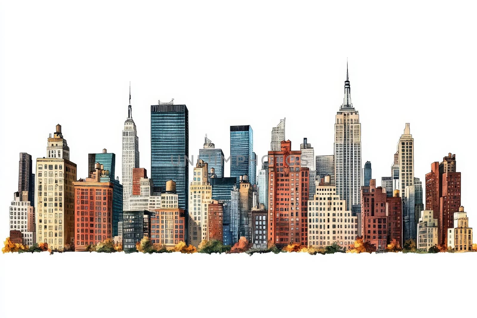 panorama view of buildings in the city urban area isolated white background. High quality illustration