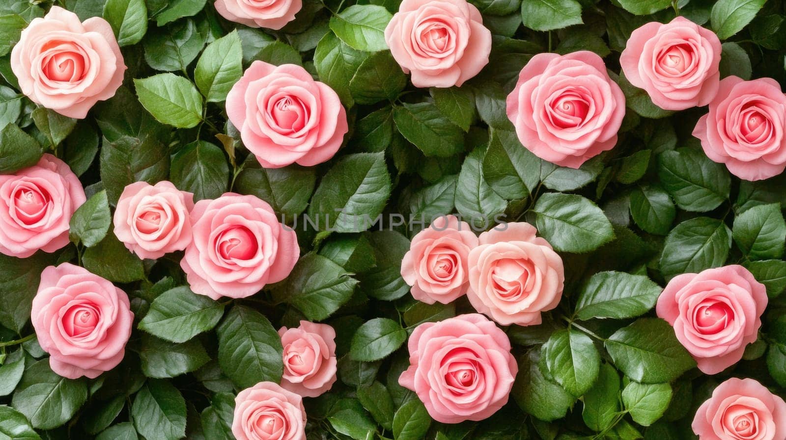 Soft pink roses bloom abundantly among rich green leaves, creating a striking visual in a garden that captures the essence of natural beauty.