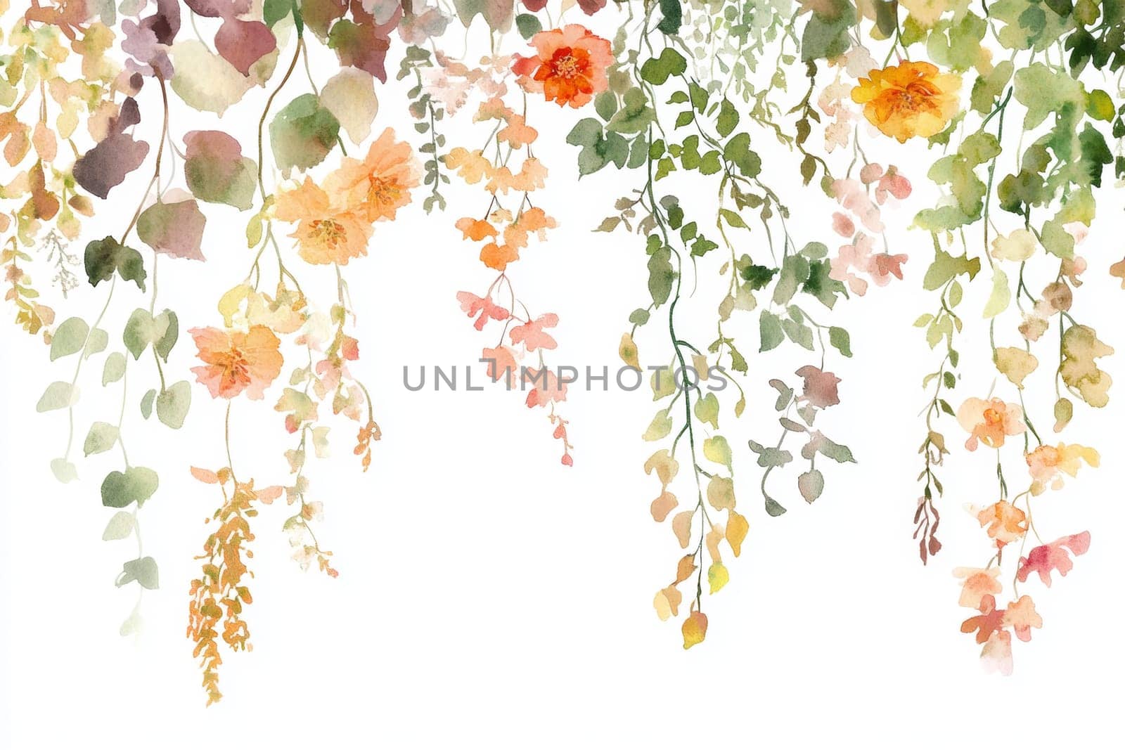 Flowers painted with watercolors on a white background. High quality photo