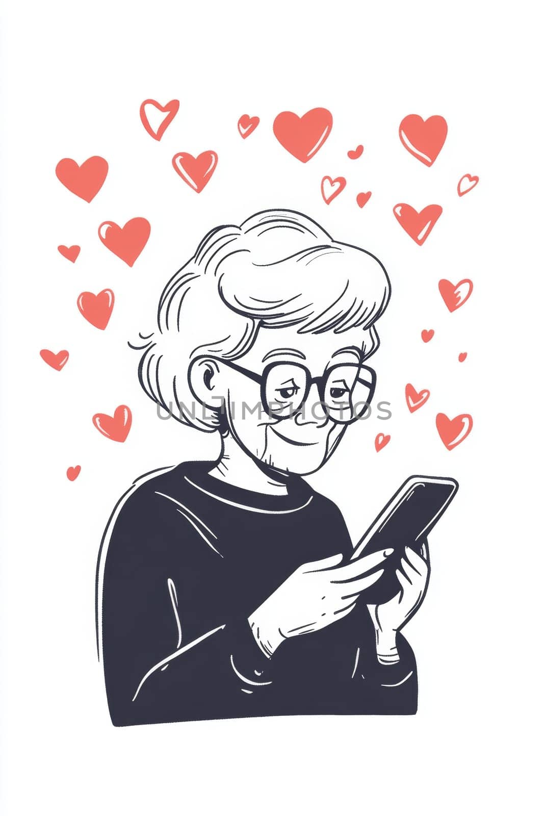 An elderly woman with a phone in her hands on a white background. High quality photo