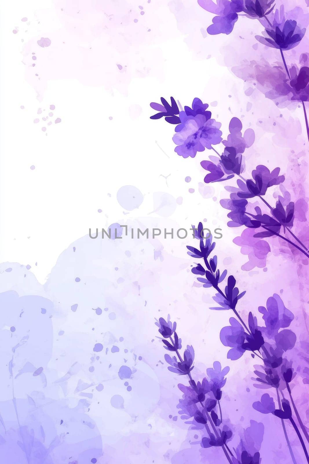 Flowers painted with purple watercolor on white background. High quality photo