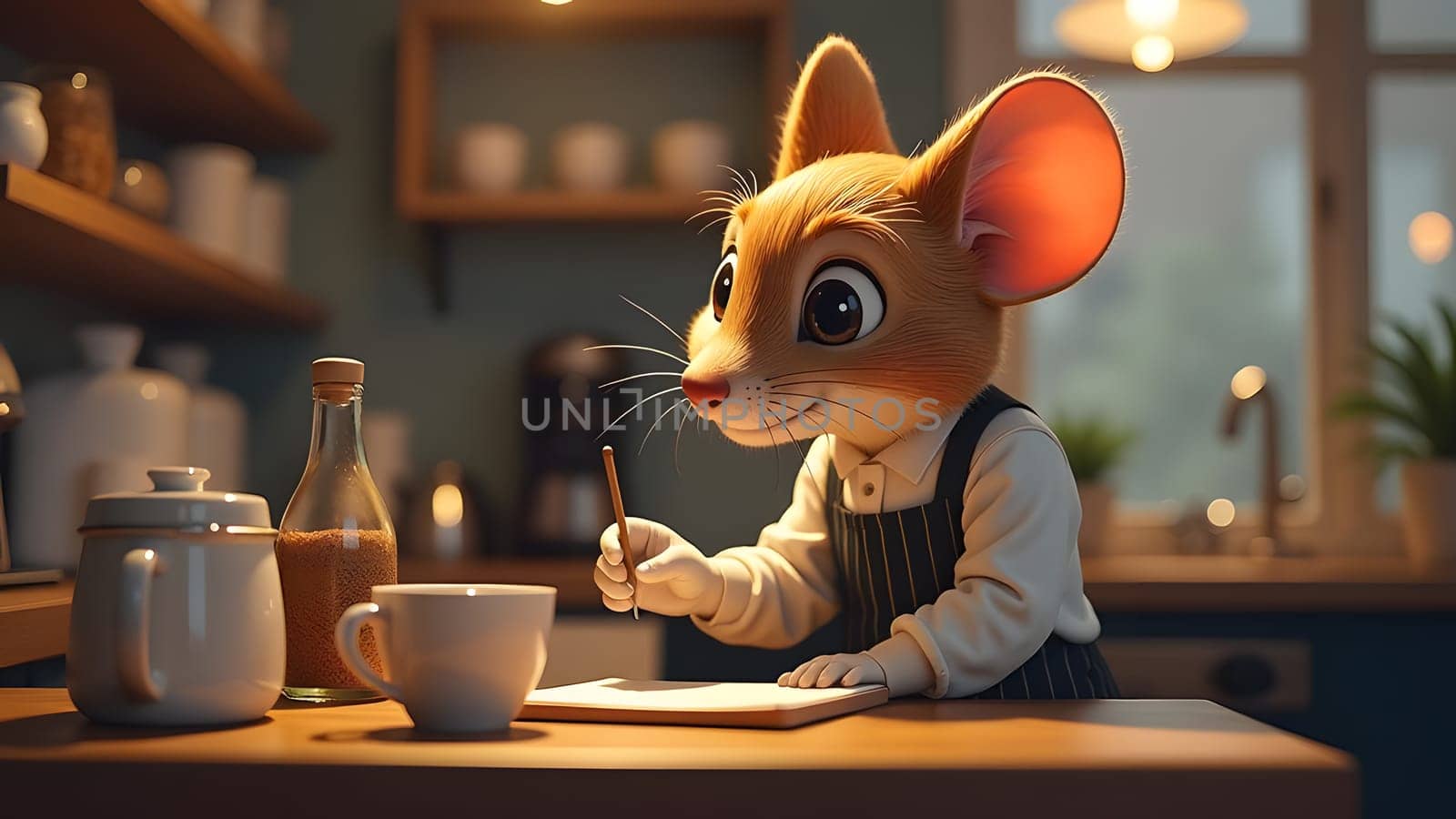 mouse working as barista in a cute coffee shop, generative ai. High quality photo
