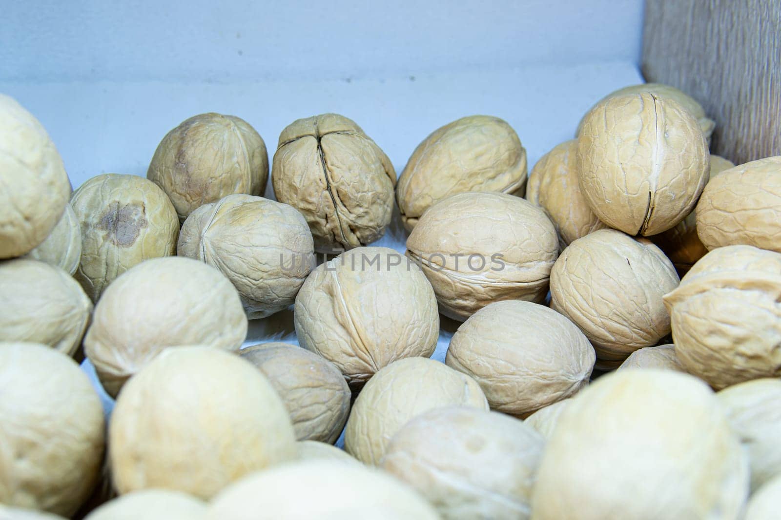 healthy ingredient brown market nutshell walnut background closeup nutrition food diet natural