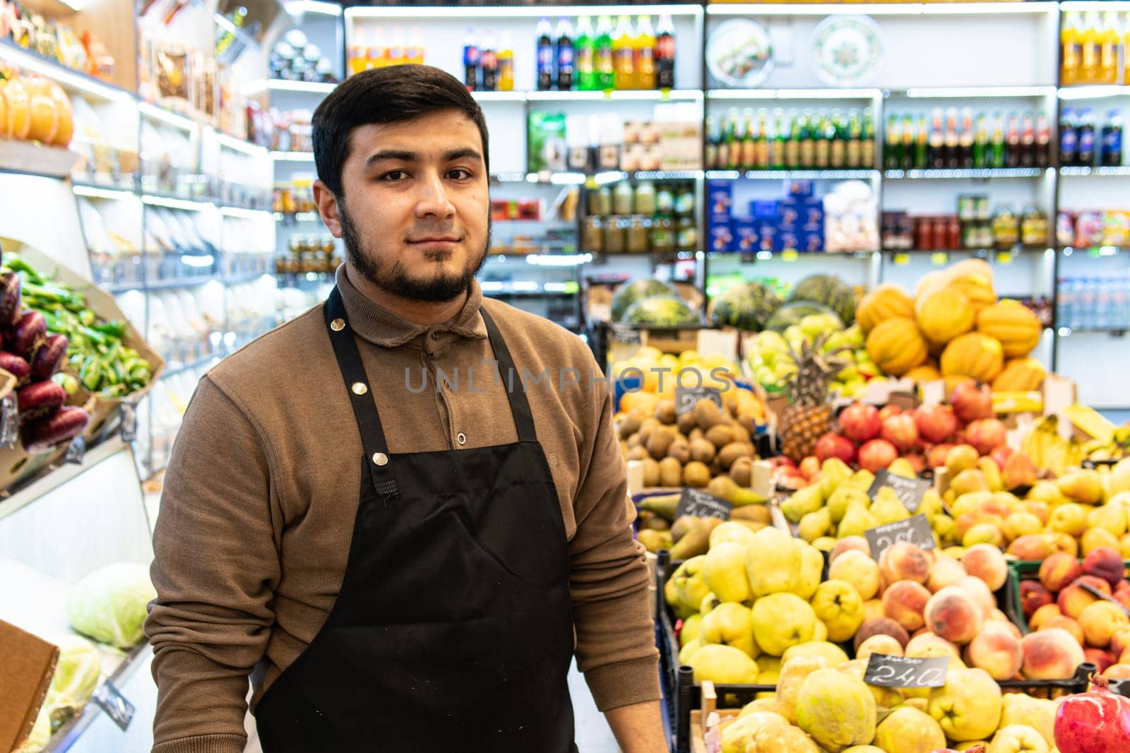 shopping seller people vegan caucasian groceries food market buying vegetable selling man organic