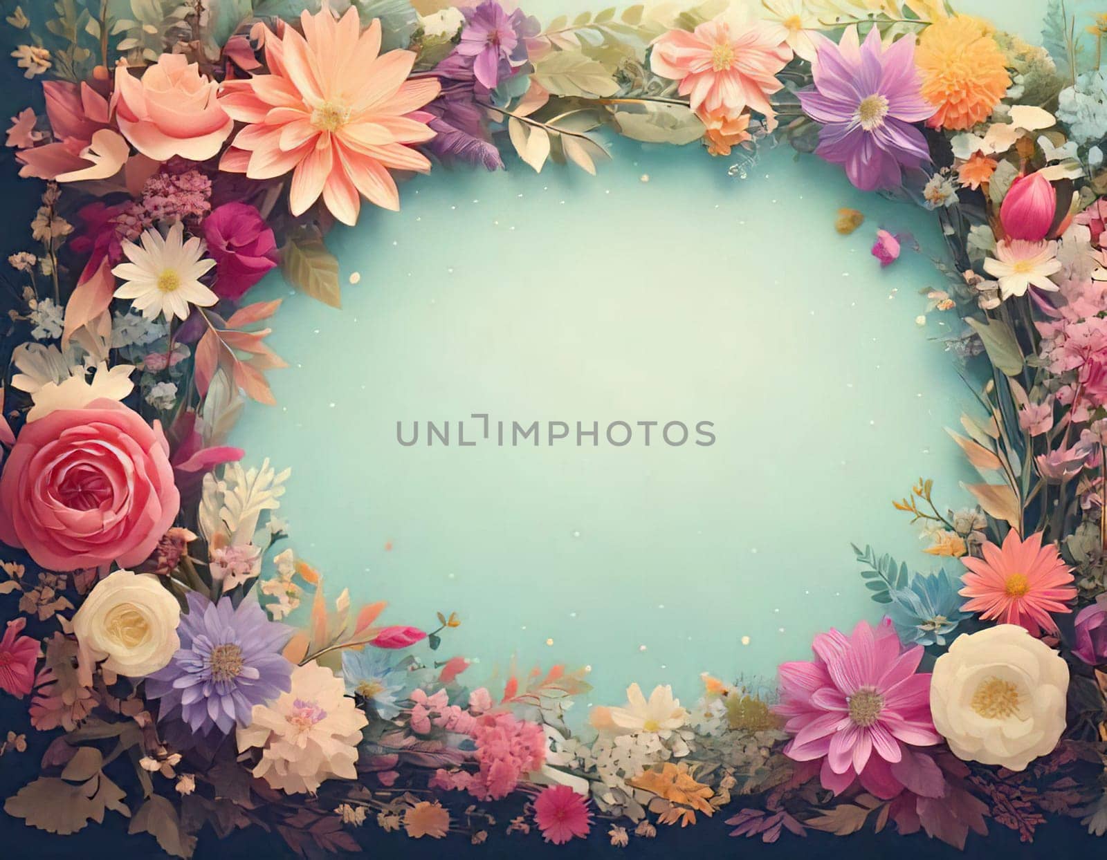 Breathtaking Beauty of Spring. Special Occasion Floral Template. Pastel Colors and Blank Space Floral Frame. Perfect Design for Invitations, Special Occasions and Celebrations. A delicate floral frame designed in soft pastel tones provides the perfect backdrop for invitations, cards, announcements or congratulatory messages. Featuring vibrantly colored flowers, this elegant yet simple design includes a large blank space in the center for adding text. Perfect for special occasions, wedding invitations, birthday cards or social media sharing.