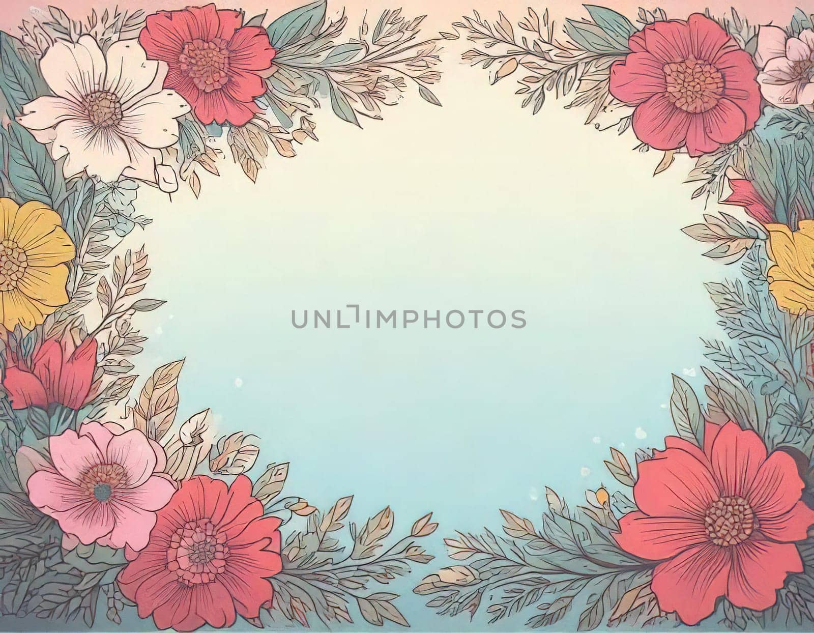 Breathtaking Beauty of Spring. Special Occasion Floral Template. Pastel Colors and Blank Space Floral Frame. Perfect Design for Invitations, Special Occasions and Celebrations. A delicate floral frame designed in soft pastel tones provides the perfect backdrop for invitations, cards, announcements or congratulatory messages. Featuring vibrantly colored flowers, this elegant yet simple design includes a large blank space in the center for adding text. Perfect for special occasions, wedding invitations, birthday cards or social media sharing.
