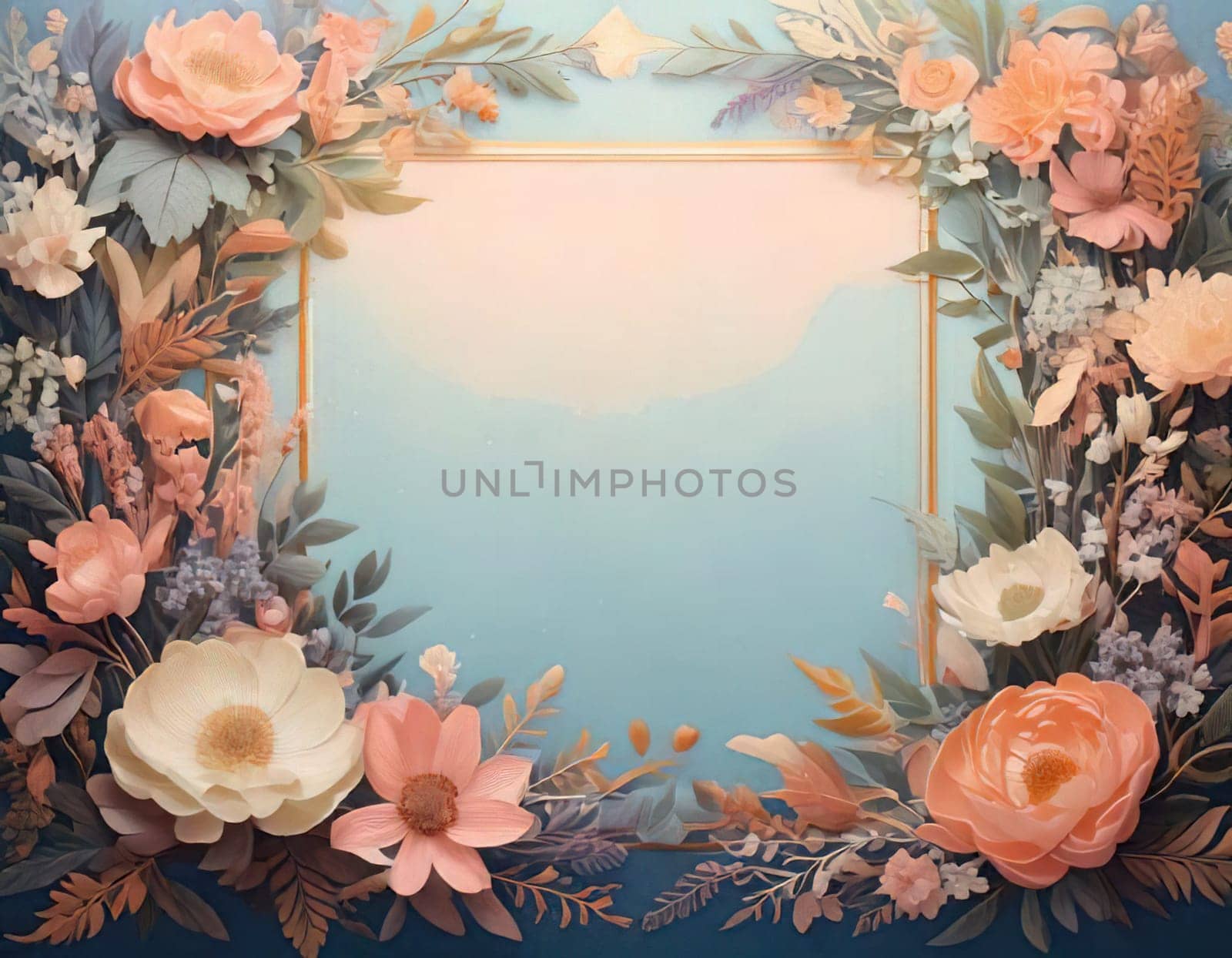 Breathtaking Beauty of Spring. Special Occasion Floral Template. Pastel Colors and Blank Space Floral Frame. Perfect Design for Invitations, Special Occasions and Celebrations. A delicate floral frame designed in soft pastel tones provides the perfect backdrop for invitations, cards, announcements or congratulatory messages. Featuring vibrantly colored flowers, this elegant yet simple design includes a large blank space in the center for adding text. Perfect for special occasions, wedding invitations, birthday cards or social media sharing.