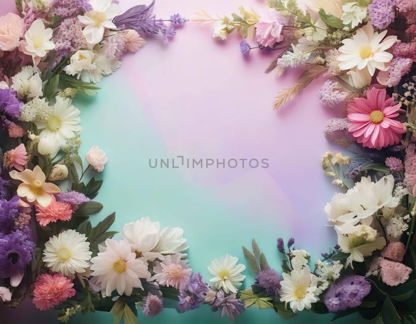 Breathtaking Beauty of Spring. Special Occasion Floral Template. Pastel Colors and Blank Space Floral Frame. Perfect Design for Invitations, Special Occasions and Celebrations. A delicate floral frame designed in soft pastel tones provides the perfect backdrop for invitations, cards, announcements or congratulatory messages. Featuring vibrantly colored flowers, this elegant yet simple design includes a large blank space in the center for adding text. Perfect for special occasions, wedding invitations, birthday cards or social media sharing.