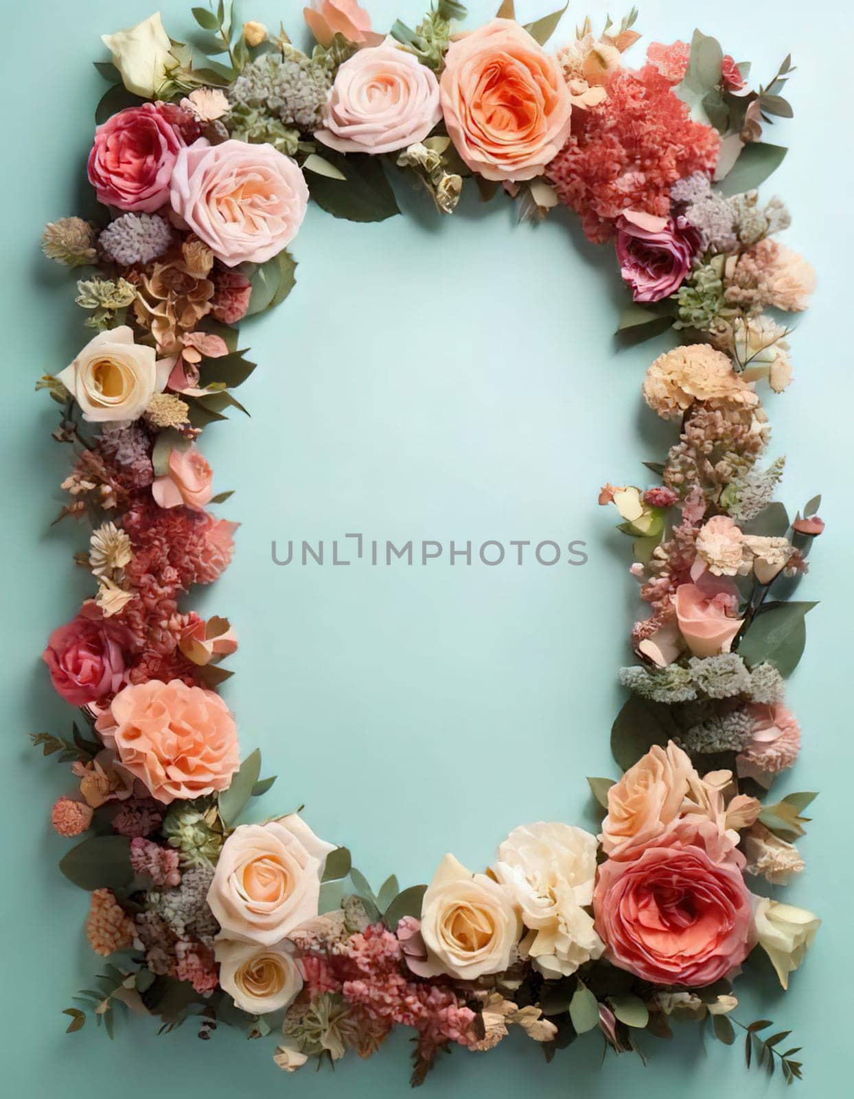 Breathtaking Beauty of Spring. Special Occasion Floral Template. Pastel Colors and Blank Space Floral Frame. Perfect Design for Invitations, Special Occasions and Celebrations. A delicate floral frame designed in soft pastel tones provides the perfect backdrop for invitations, cards, announcements or congratulatory messages. Featuring vibrantly colored flowers, this elegant yet simple design includes a large blank space in the center for adding text. Perfect for special occasions, wedding invitations, birthday cards or social media sharing.