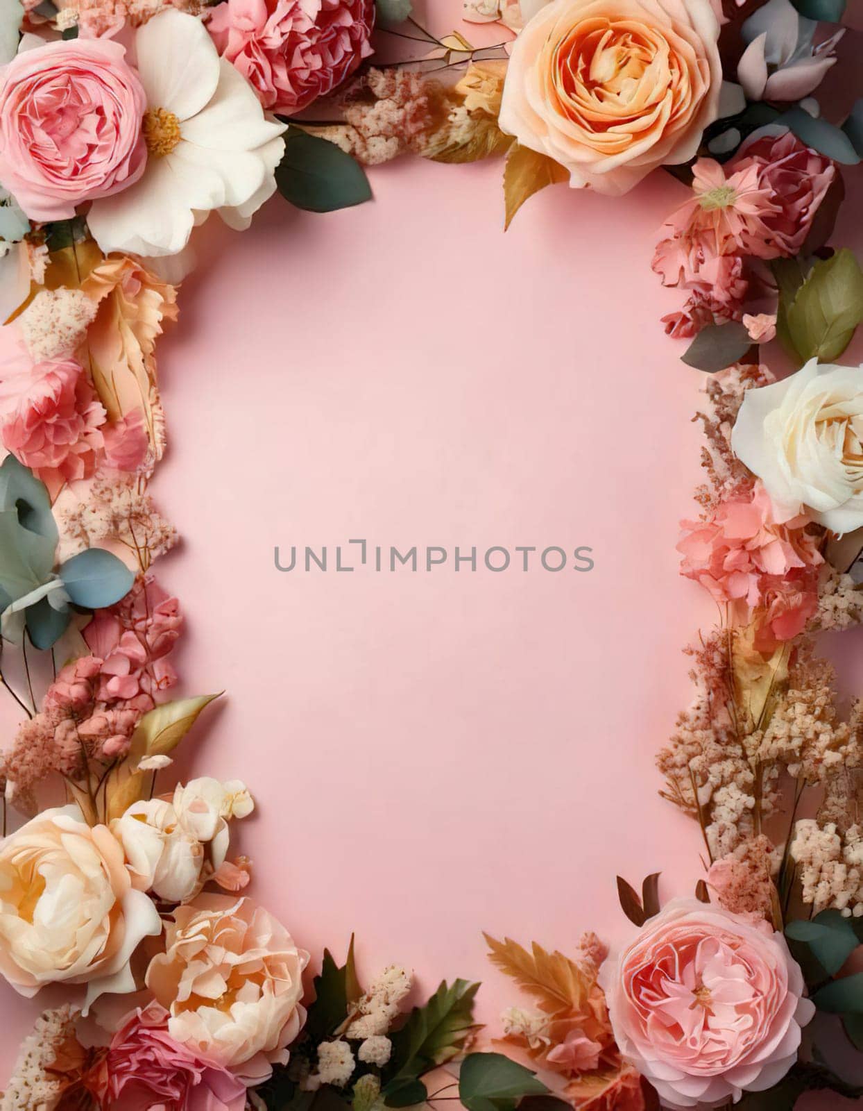 Breathtaking Beauty of Spring. Special Occasion Floral Template. Pastel Colors and Blank Space Floral Frame. Perfect Design for Invitations, Special Occasions and Celebrations. A delicate floral frame designed in soft pastel tones provides the perfect backdrop for invitations, cards, announcements or congratulatory messages. Featuring vibrantly colored flowers, this elegant yet simple design includes a large blank space in the center for adding text. Perfect for special occasions, wedding invitations, birthday cards or social media sharing.