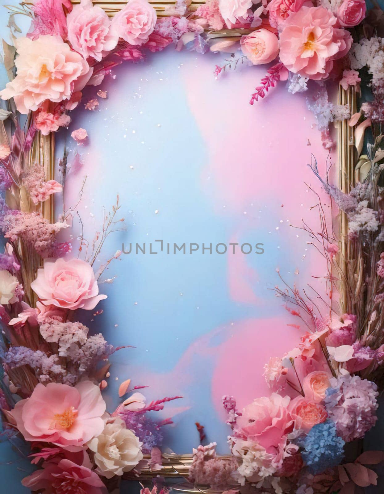 Breathtaking Beauty of Spring. Special Occasion Floral Template. Pastel Colors and Blank Space Floral Frame. Perfect Design for Invitations, Special Occasions and Celebrations. A delicate floral frame designed in soft pastel tones provides the perfect backdrop for invitations, cards, announcements or congratulatory messages. Featuring vibrantly colored flowers, this elegant yet simple design includes a large blank space in the center for adding text. Perfect for special occasions, wedding invitations, birthday cards or social media sharing.
