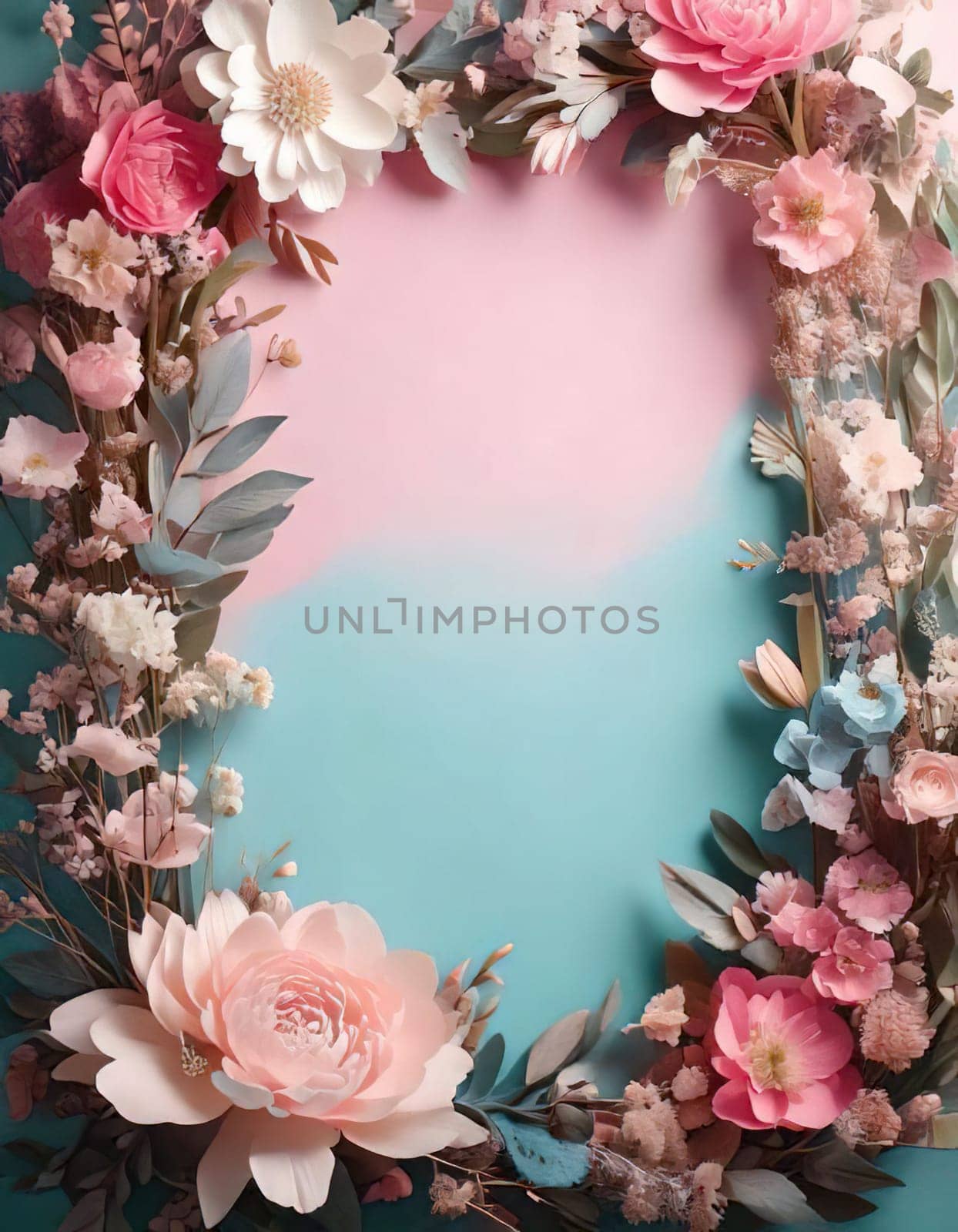 Breathtaking Beauty of Spring. Special Occasion Floral Template. Pastel Colors and Blank Space Floral Frame. Perfect Design for Invitations, Special Occasions and Celebrations. A delicate floral frame designed in soft pastel tones provides the perfect backdrop for invitations, cards, announcements or congratulatory messages. Featuring vibrantly colored flowers, this elegant yet simple design includes a large blank space in the center for adding text. Perfect for special occasions, wedding invitations, birthday cards or social media sharing.