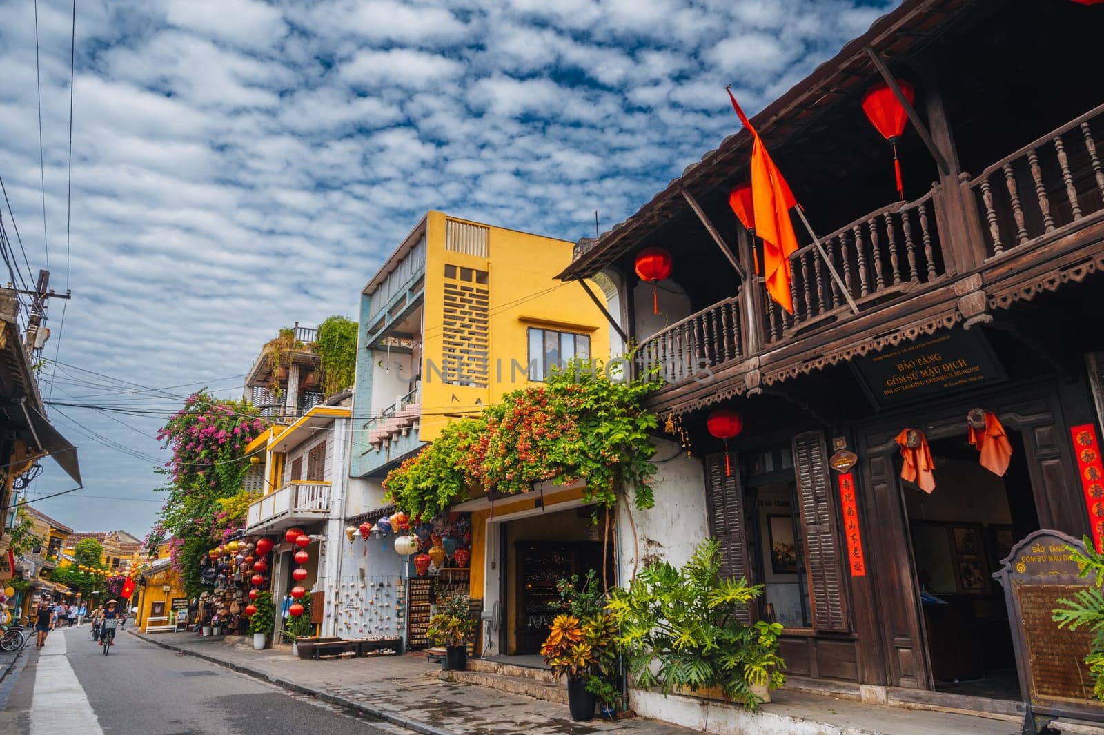 Ancient Asian streets in the old town of Hoi An heritage city with historic houses in Vietnamese style. Hoi An, Vietnam - September 12, 2024